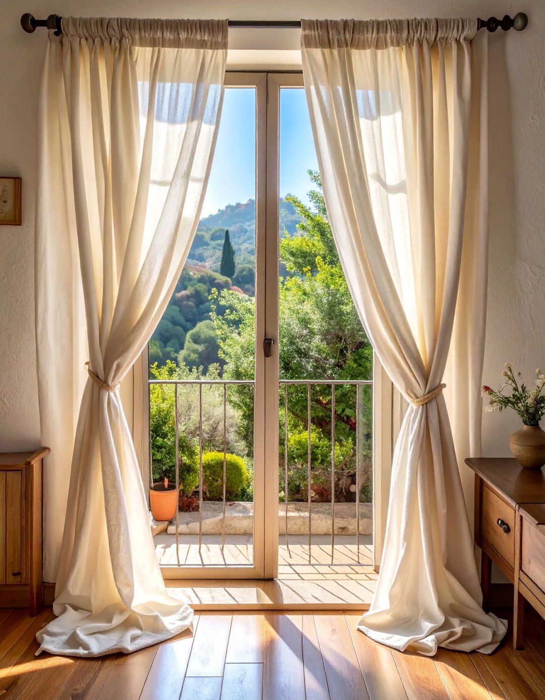Rustic Italian Decor Softened by Linen Drapery - 20 Rustic Italian Decor Ideas for a Warm and Inviting Home