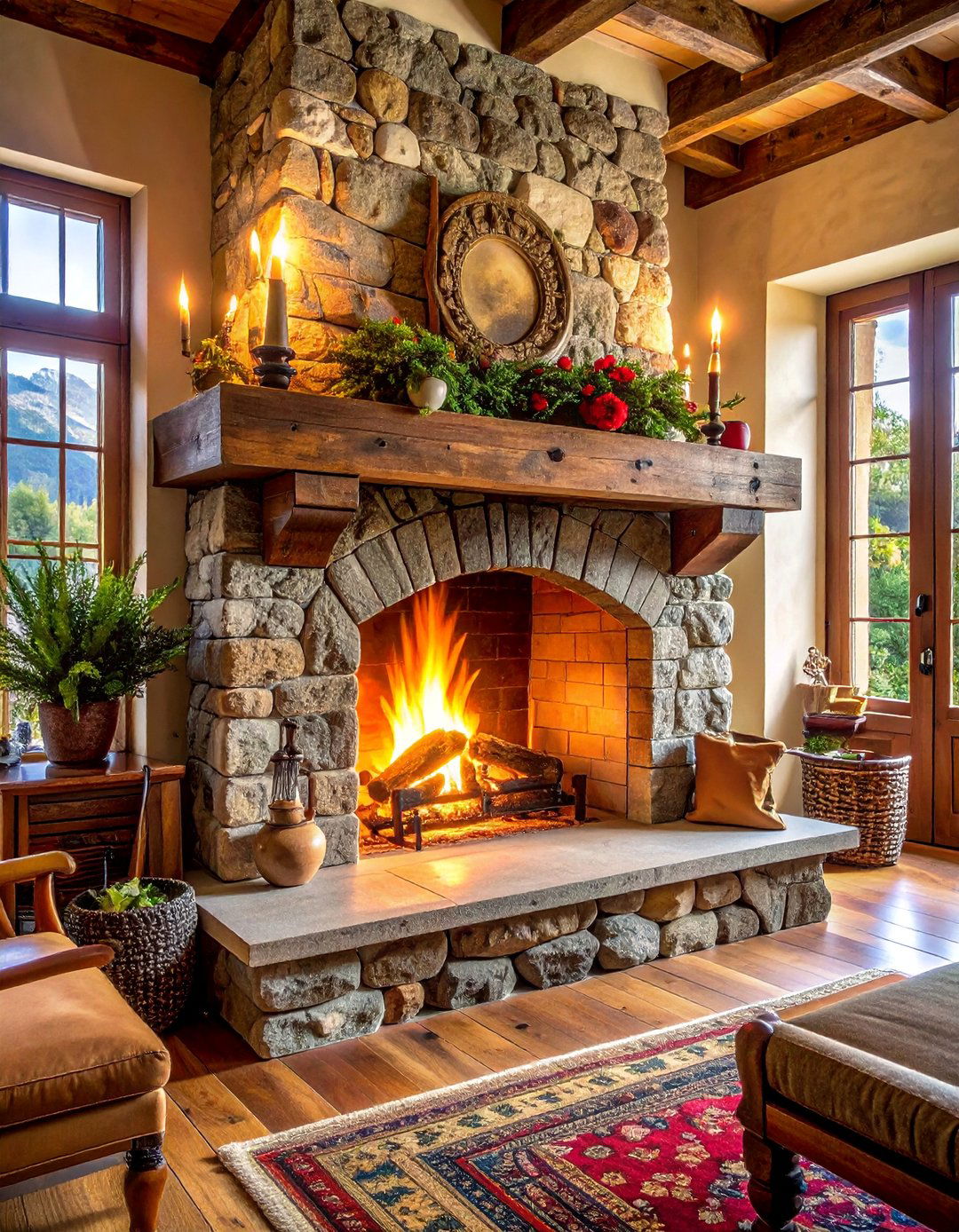 Rustic Italian Decor with a Stone Hearth Fireplace - 20 Rustic Italian Decor Ideas for a Warm and Inviting Home