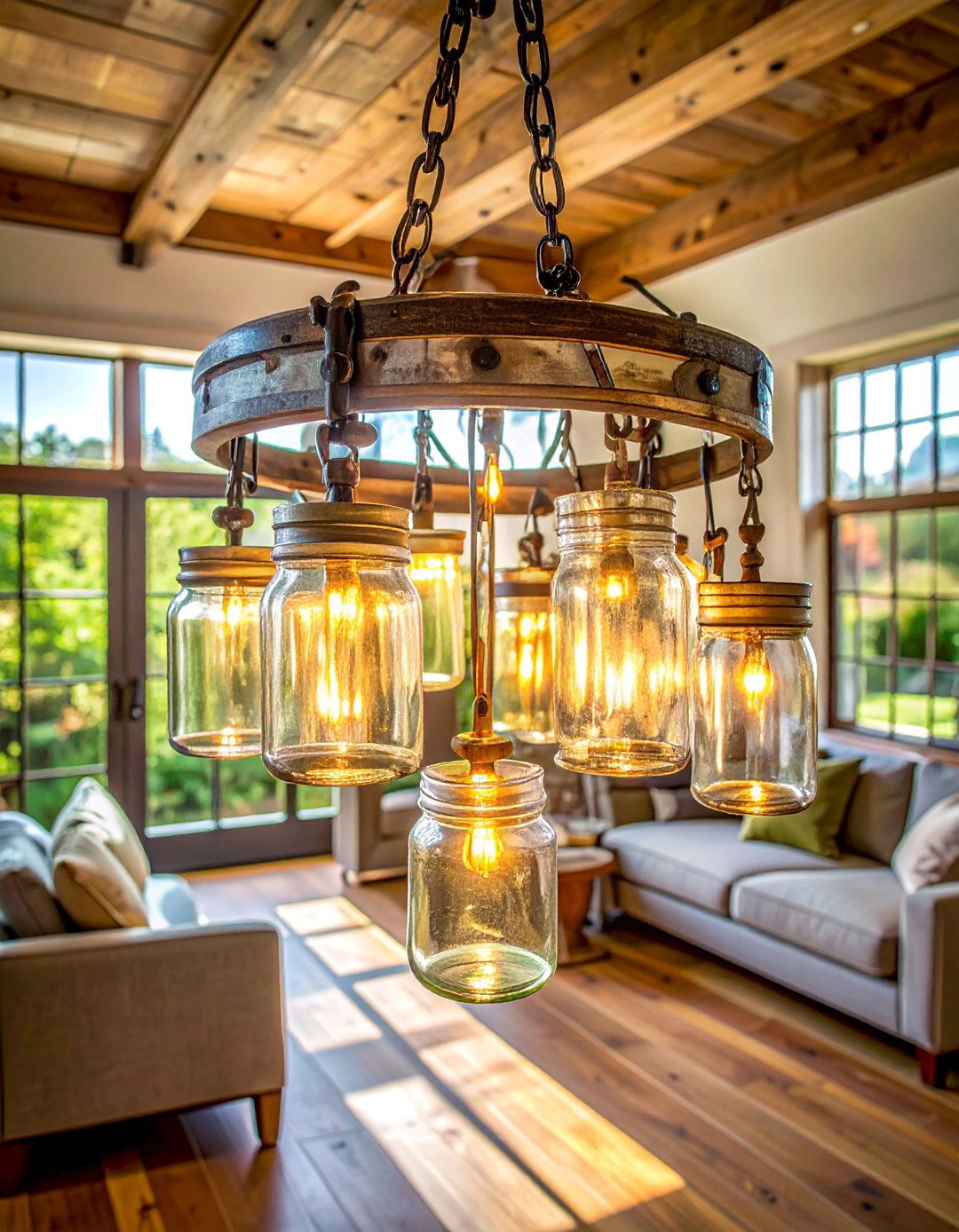 Rustic Mason Jar Multi Light Chandelier - 30 Living Room Chandelier Ideas for Elegant Spaces