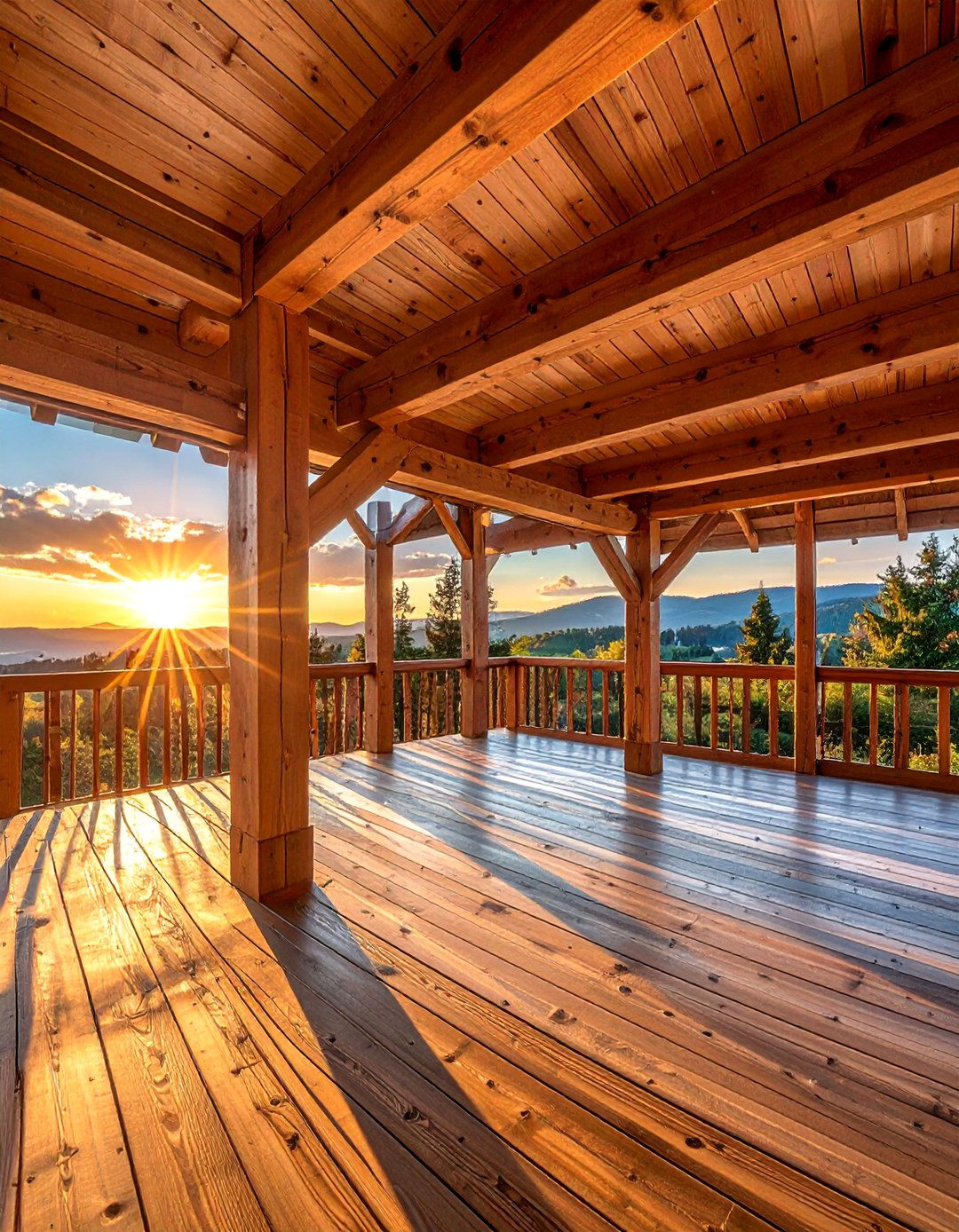 Rustic Timber Frame Construction - 30 Partially Covered Deck Ideas for Year-Round Enjoyment