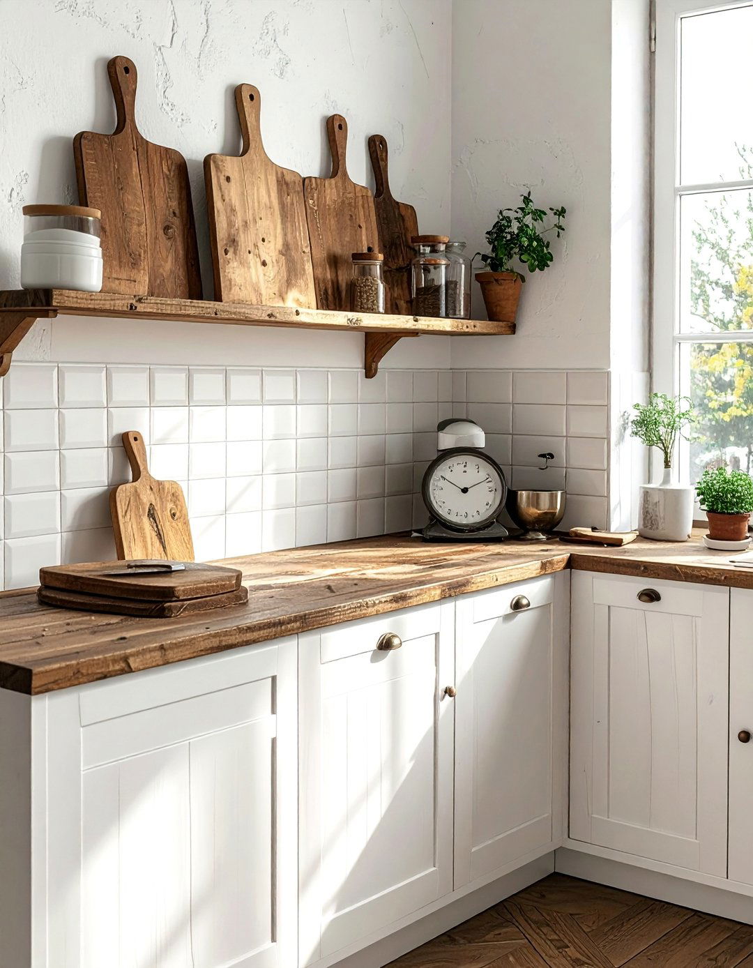 Rustic White Kitchen with Antique Decor Accents - 20 Rustic White Kitchen Ideas for a Farmhouse Feel