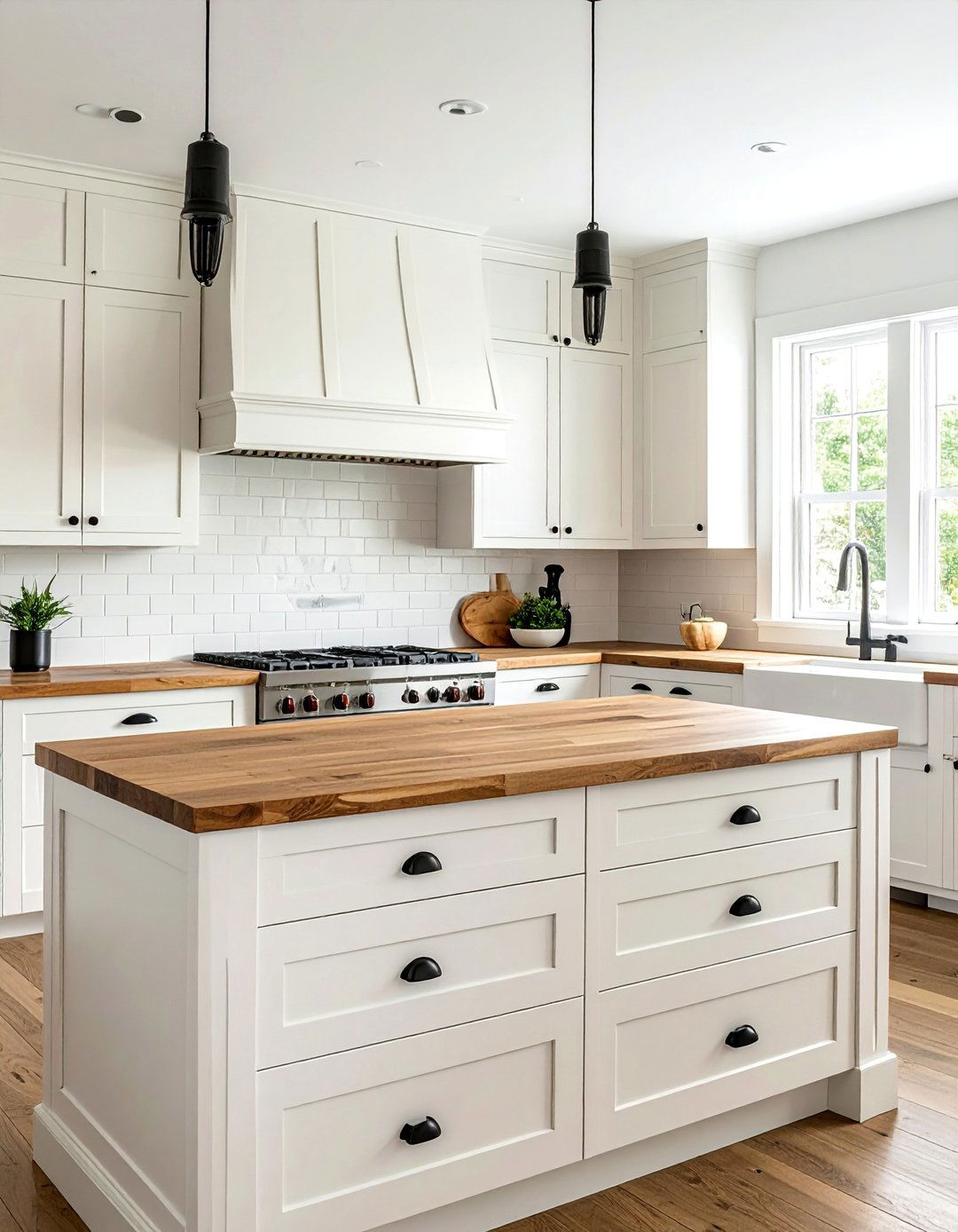 Rustic White Kitchen with Butcher Block Countertops - 20 Rustic White Kitchen Ideas for a Farmhouse Feel