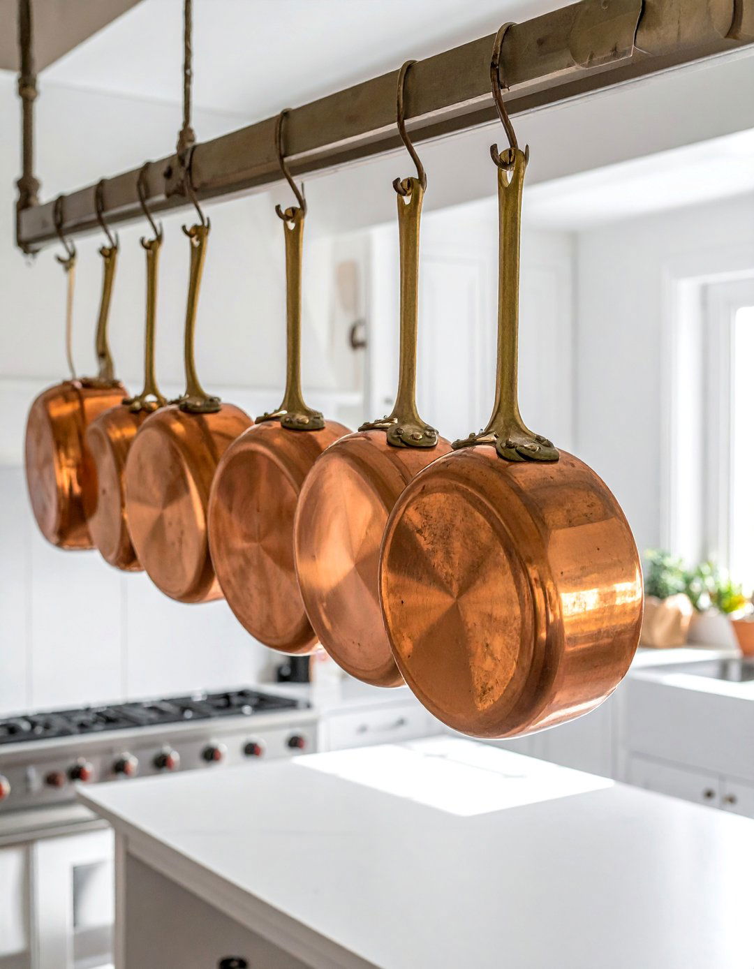 Rustic White Kitchen with Copper Pots and Pans - 20 Rustic White Kitchen Ideas for a Farmhouse Feel