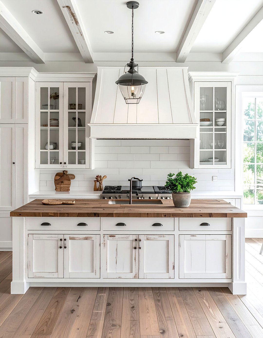 Rustic White Kitchen with Distressed Cabinet Finishes - 20 Rustic White Kitchen Ideas for a Farmhouse Feel