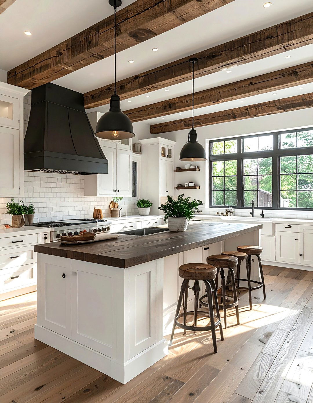 Rustic White Kitchen with Exposed Wood Beams - 20 Rustic White Kitchen Ideas for a Farmhouse Feel