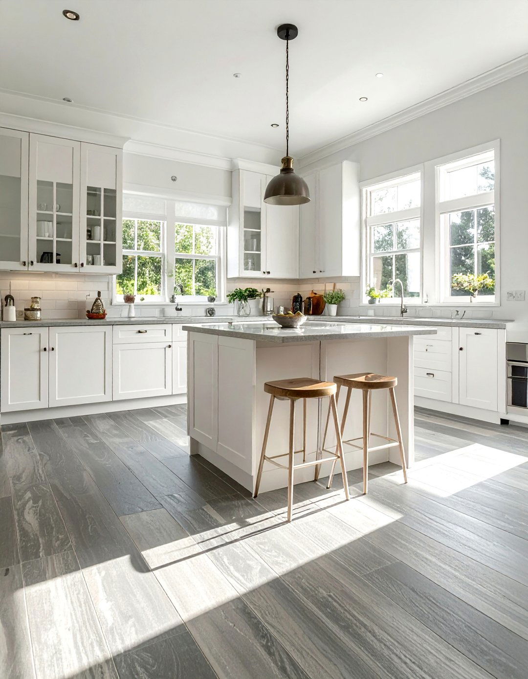 Rustic White Kitchen with Natural Stone Flooring - 20 Rustic White Kitchen Ideas for a Farmhouse Feel