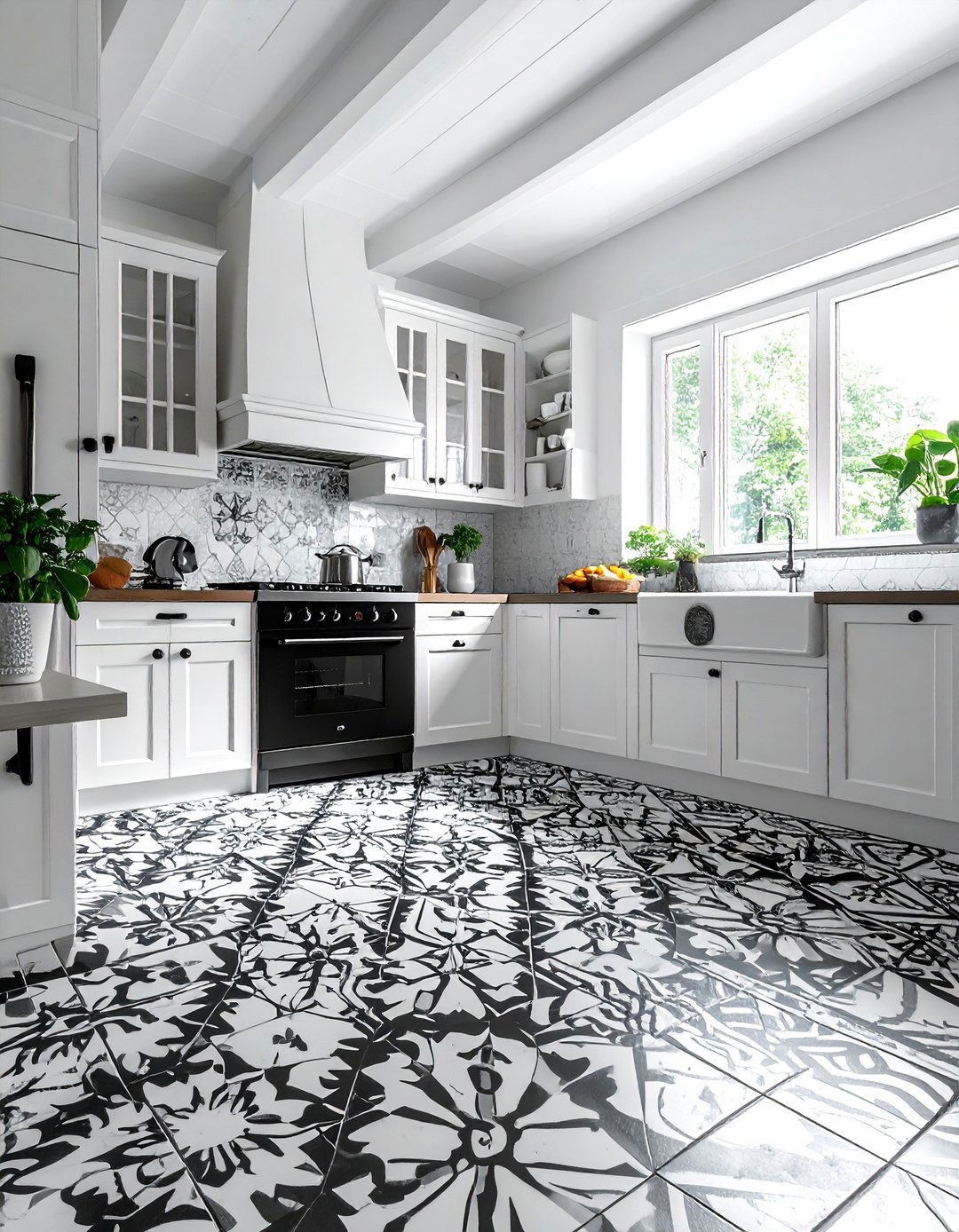 Rustic White Kitchen with Patterned Tile Accents - 20 Rustic White Kitchen Ideas for a Farmhouse Feel