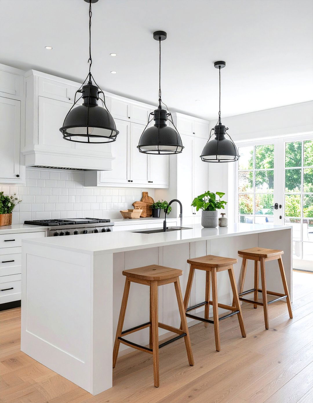 Rustic White Kitchen with Pendant Lighting - 20 Rustic White Kitchen Ideas for a Farmhouse Feel