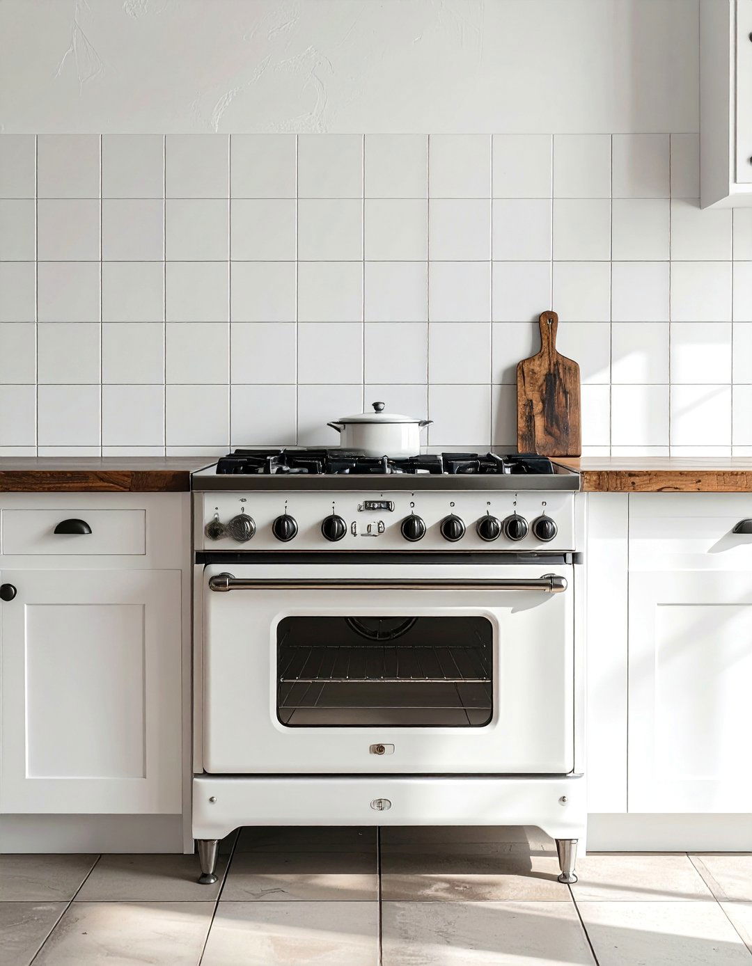 Rustic White Kitchen with Vintage Inspired Appliances - 20 Rustic White Kitchen Ideas for a Farmhouse Feel