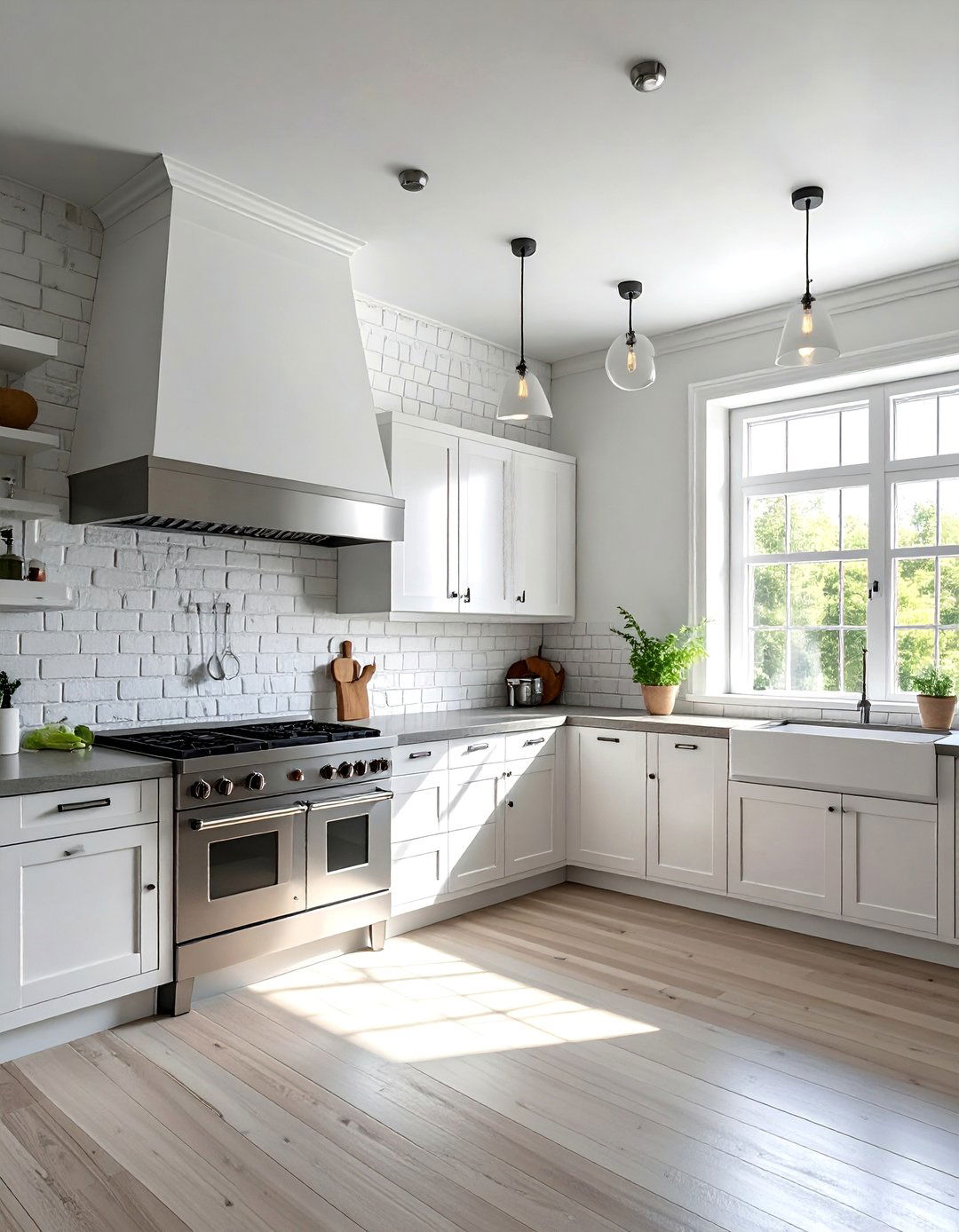 Rustic White Kitchen with a Brick Backsplash - 20 Rustic White Kitchen Ideas for a Farmhouse Feel