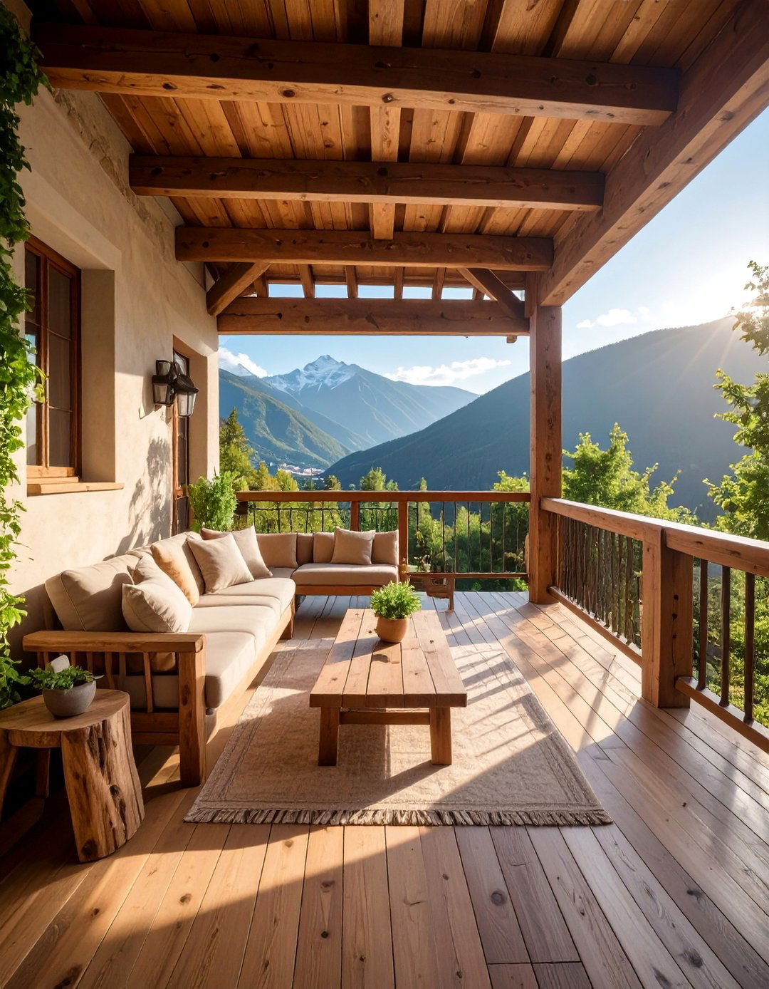Rustic Wood Beam Balcony - 20 Mansion Balcony Ideas for a Luxurious View