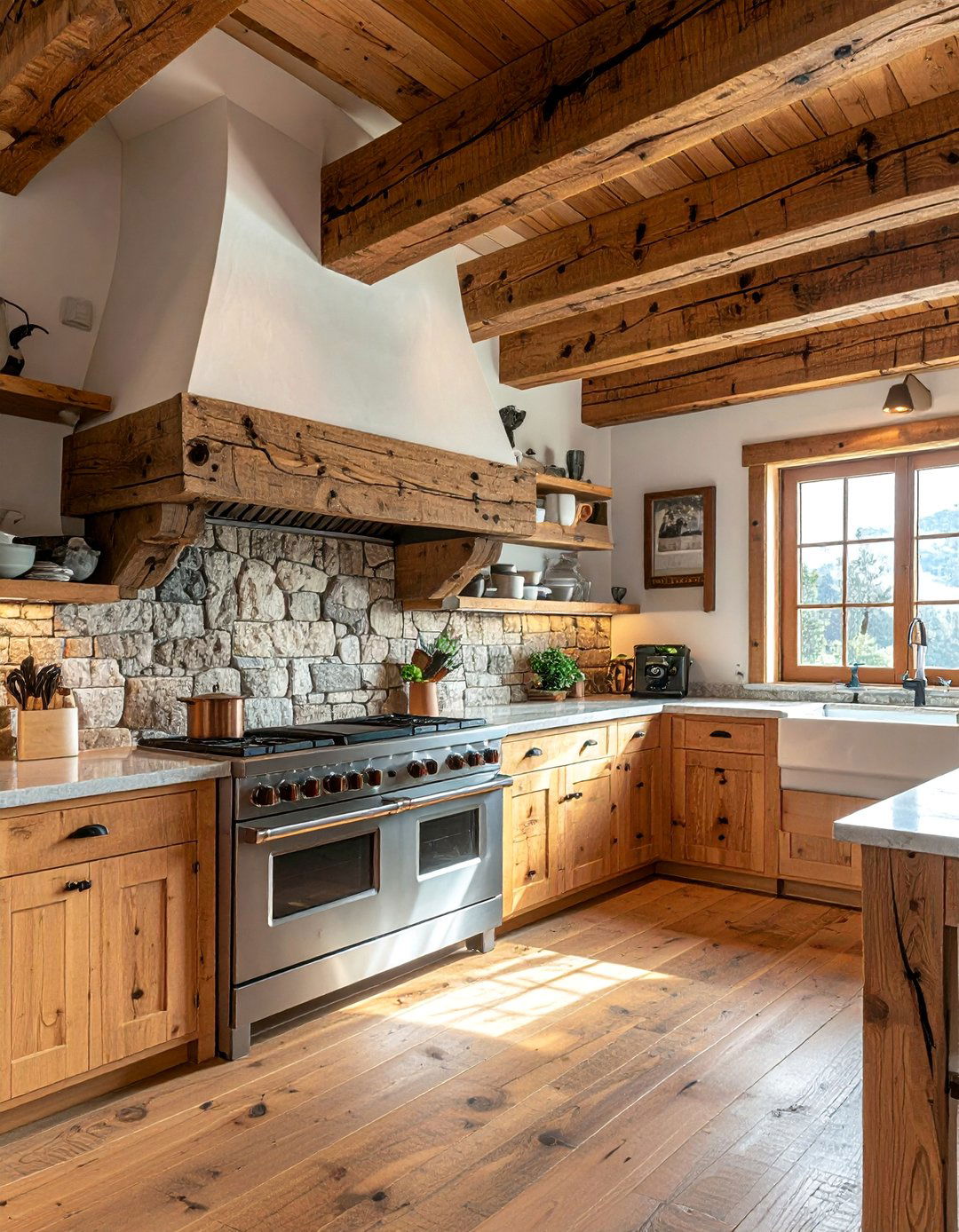Rustic Wood Beam Kitchen Stove Alcove - 20 Kitchen Stove Alcove Ideas for a Cozy Cooking Nook