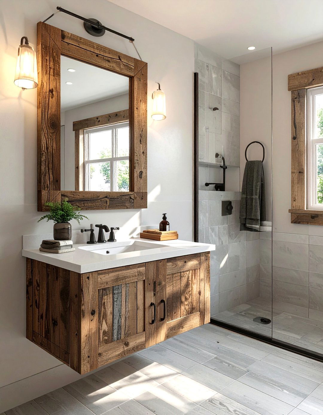 Rustic Wood Framed Medicine Cabinet Farmhouse Bathroom