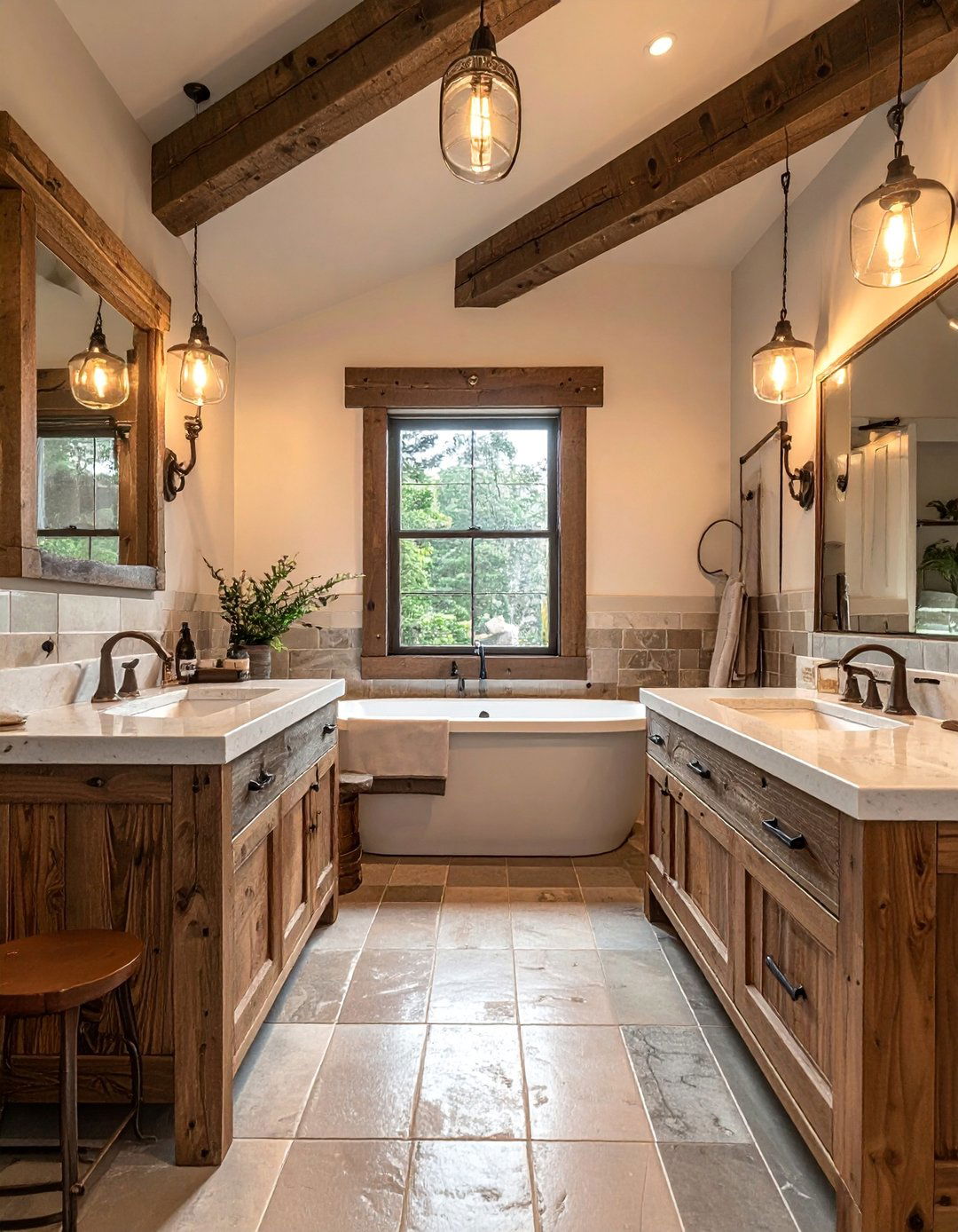 Rustic Wood Vanity Sanctuary - 25 Brown Bathroom Ideas for a Relaxing and Elegant Space