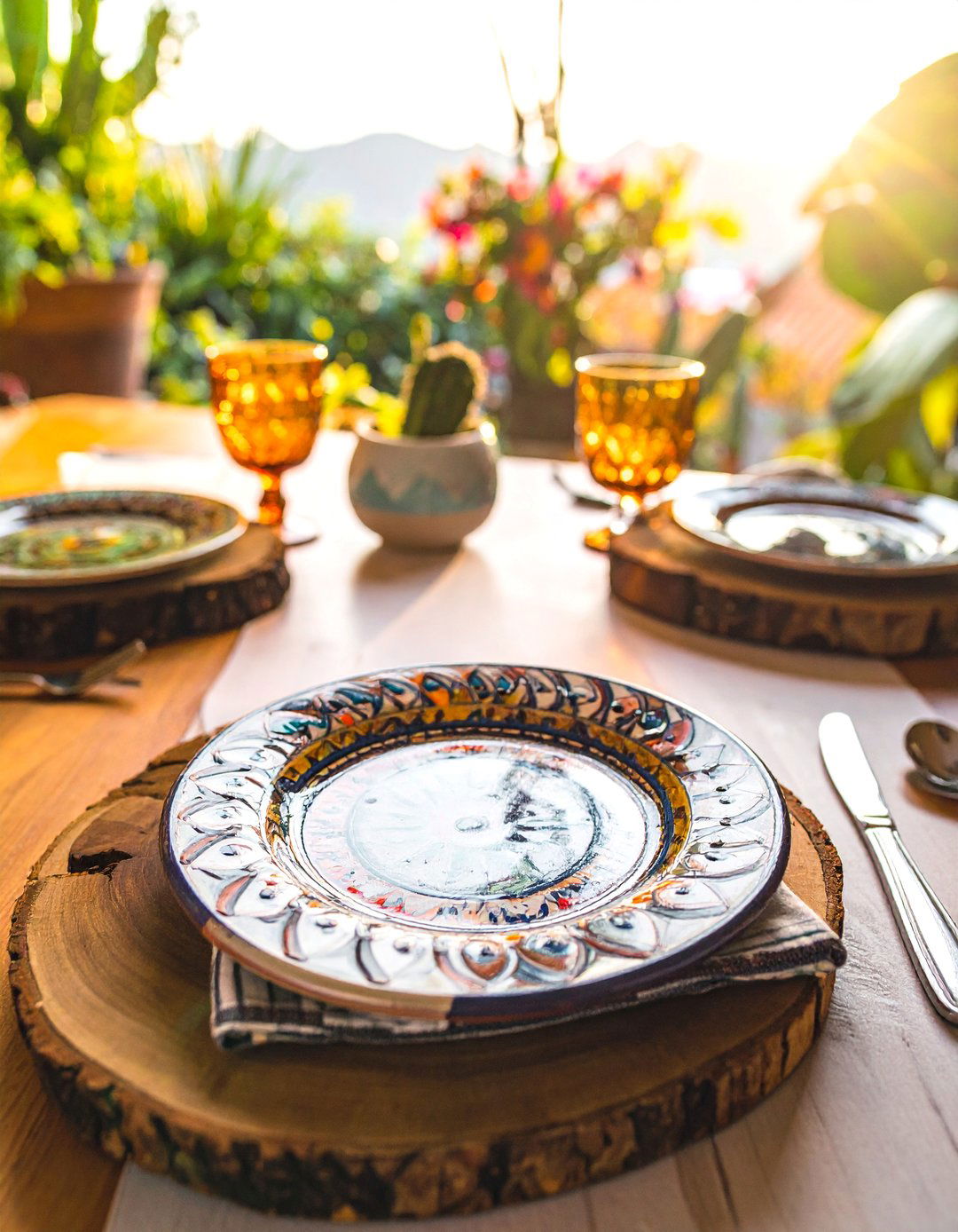 Rustic Wooden Chargers for an Earthy Base - 20 Mexican Table Decor Ideas for Vibrant Settings
