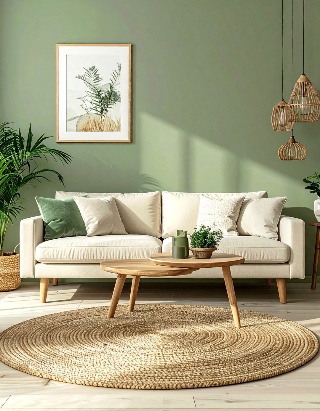 Sage Green Accent Wall - 25 Sage Green and Cream Living Room Ideas