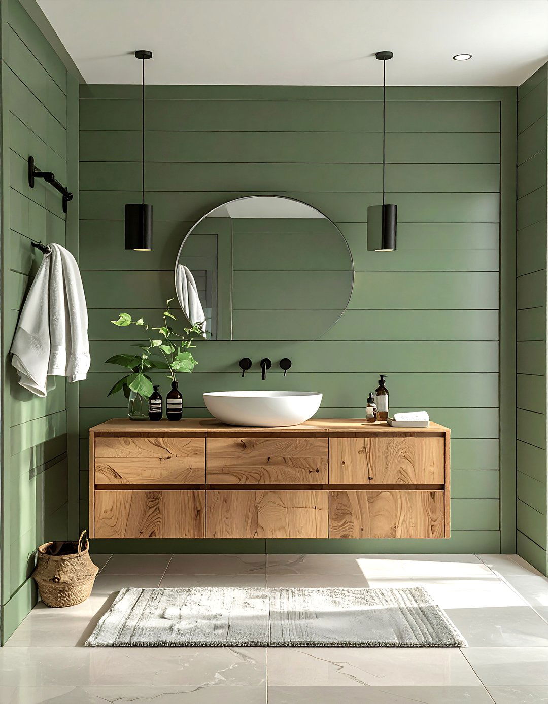 Sage Green Shiplap Wall in a Bathroom - 40 Shiplap Accent Wall Ideas for Modern Home Decor