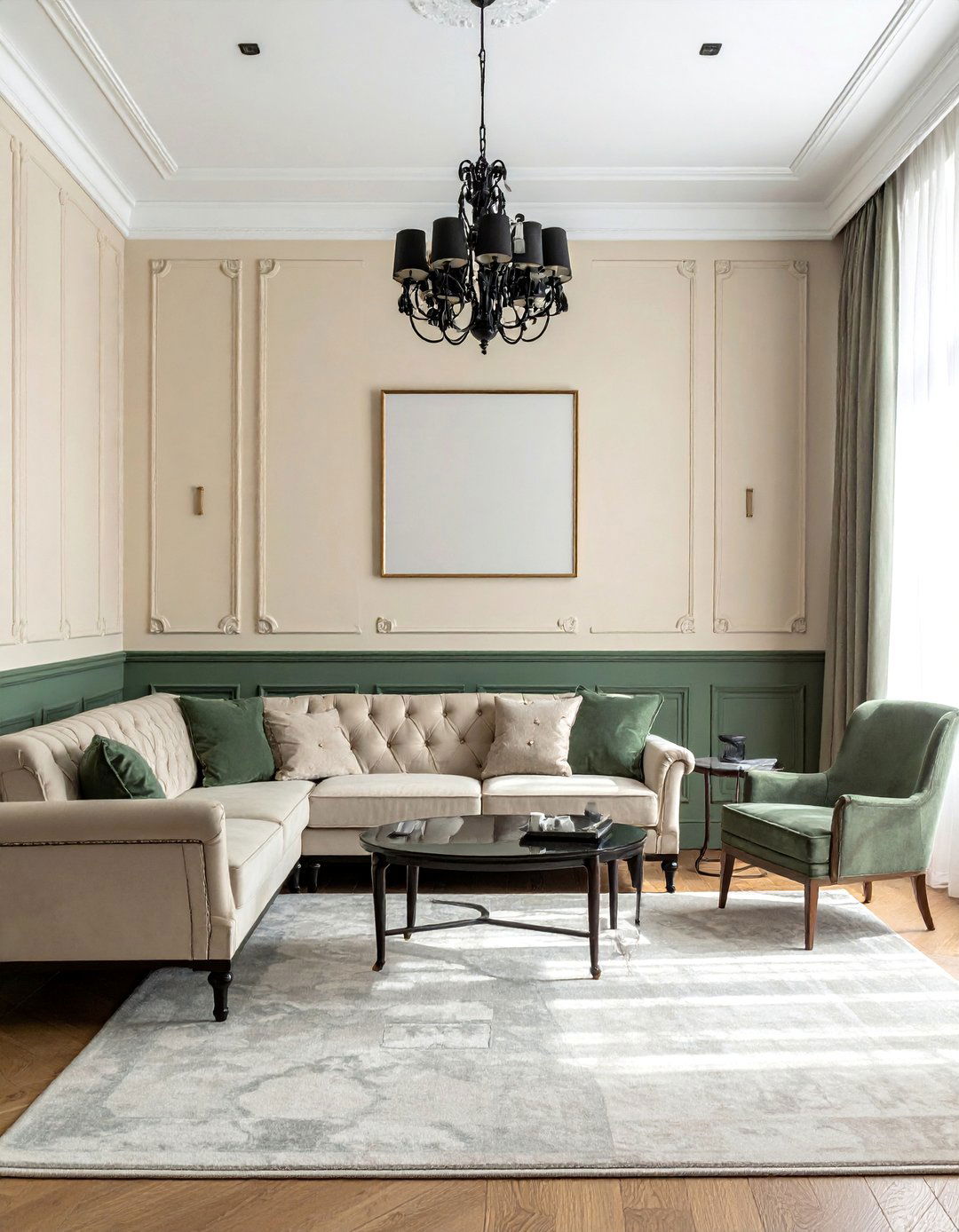Sage Green Wainscoting - 25 Sage Green and Cream Living Room Ideas
