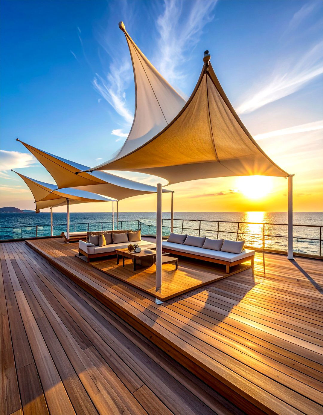 Sail Shade Canopy System - 30 Partially Covered Deck Ideas for Year-Round Enjoyment