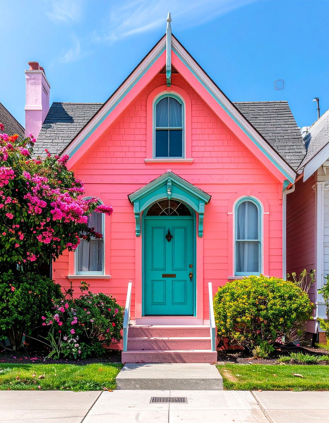 Salmon Pink Victorian House with Teal Accents - 25 Pink Victorian House Ideas for a Charming Home