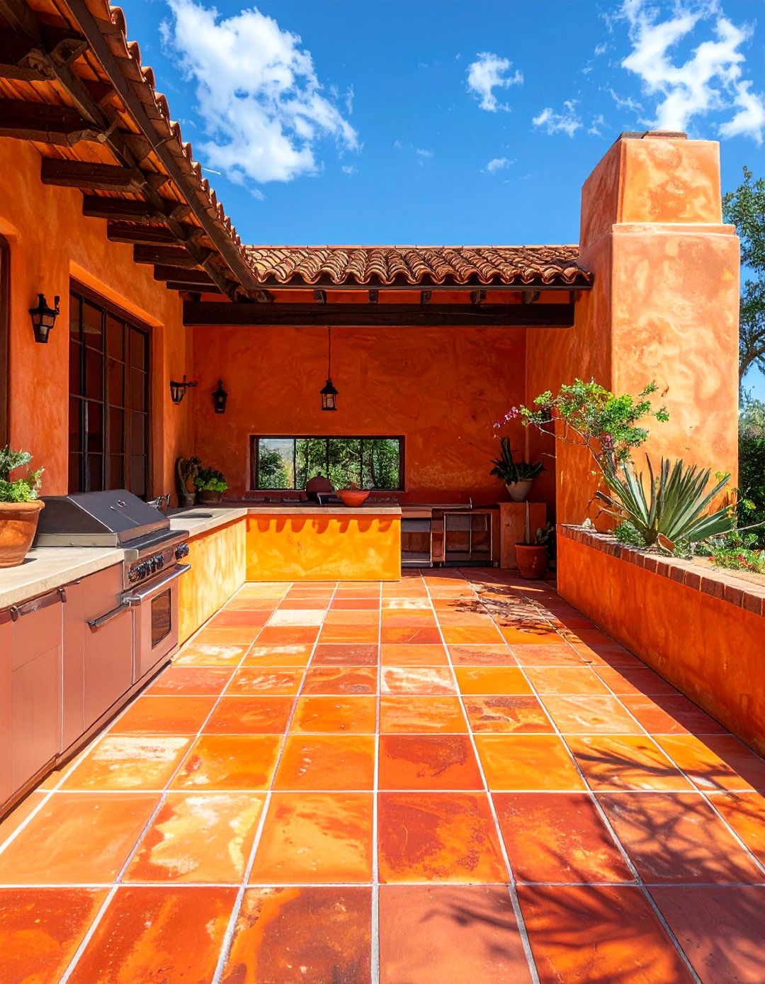 Saltillo Tile Flooring for an Authentic Foundation - 20 Spanish Style Outdoor Kitchen Ideas for Your Backyard