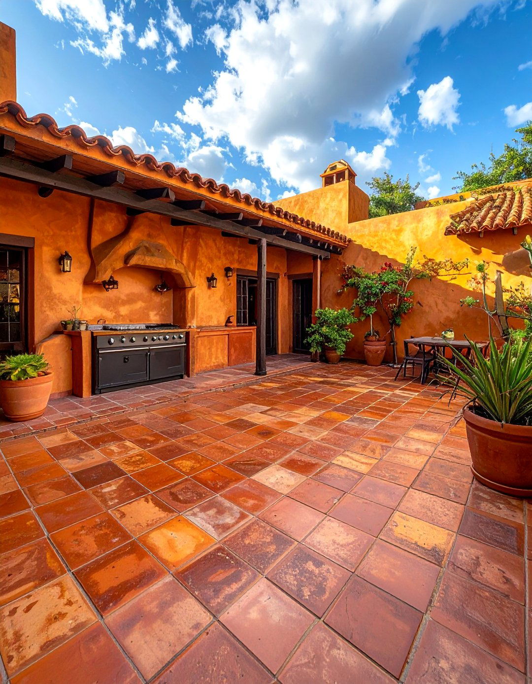 Saltillo Tile Flooring in a Mexican Outdoor Kitchen - 20 Mexican Outdoor Kitchen Ideas for Entertaining