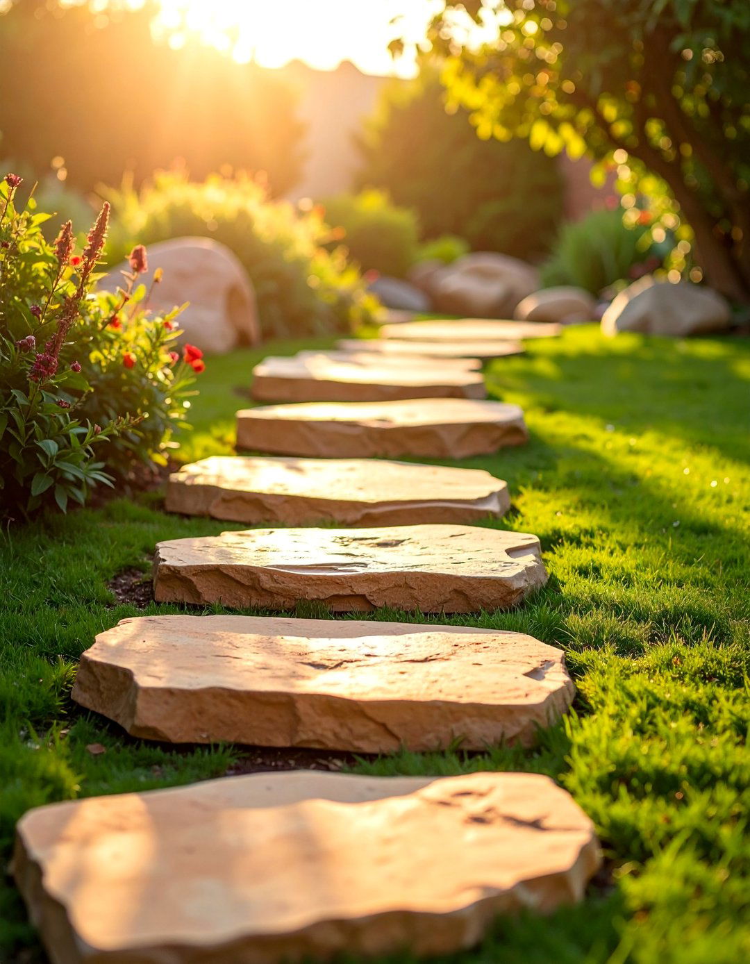Sandstone Irregular Stepping Stone Walkway - 30 Unique Stepping Stone Walkway Ideas for Your Yard