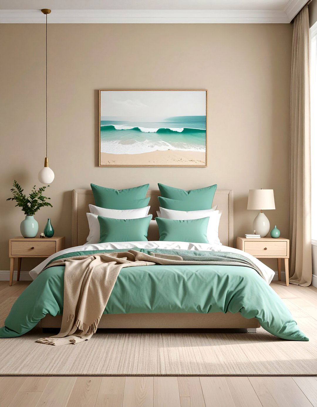 Sandy Beige and Seafoam Green Ocean themed Bedroom - 40 Ocean-themed Bedroom Ideas for a Serene Retreat