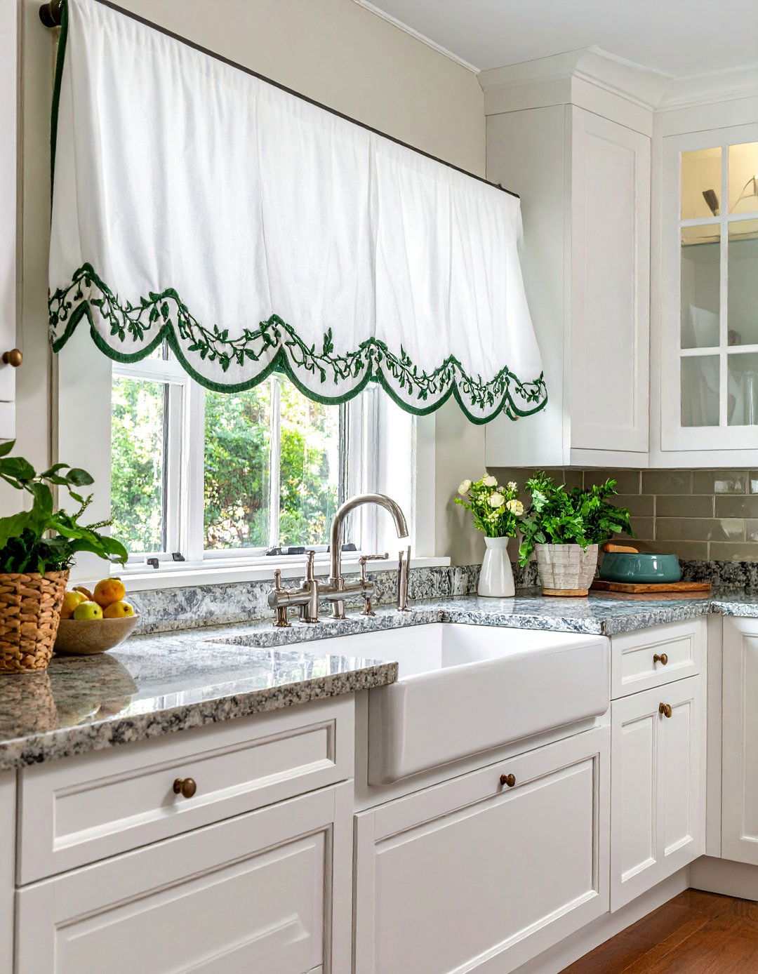 Scalloped Edge Embroidered Kitchen Valance - 20 Kitchen Valance Ideas for a Stylish and Functional Space