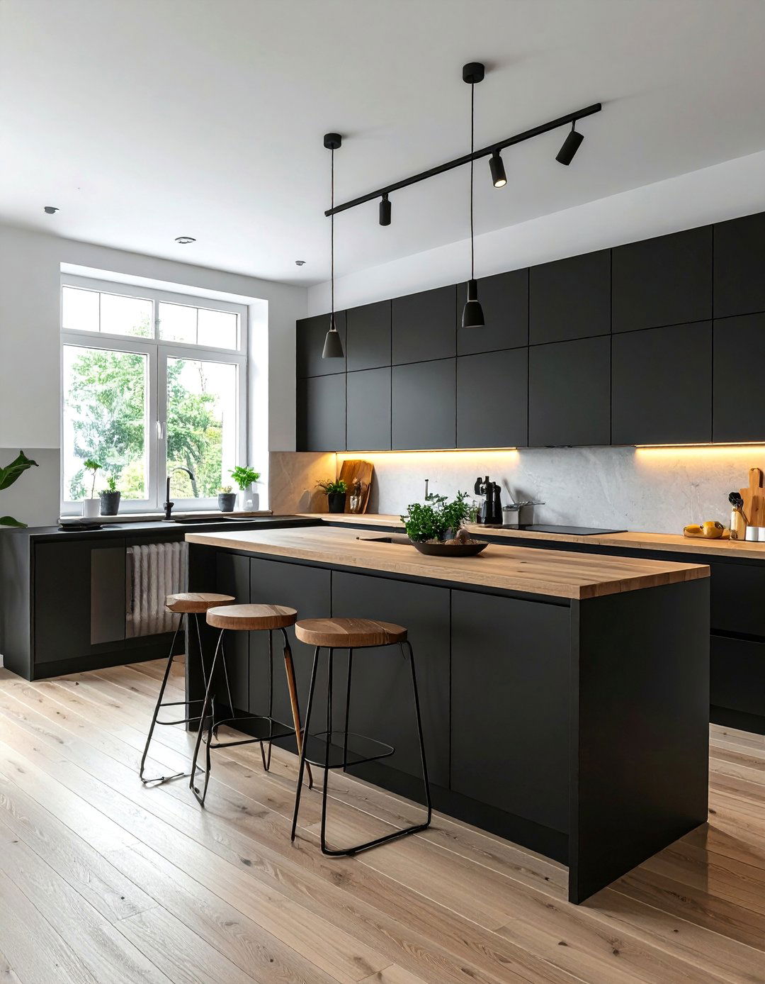 Scandinavian Design with Light Ash Countertops - 25 Stunning Kitchen Ideas with Black Cabinets & Wood Countertops