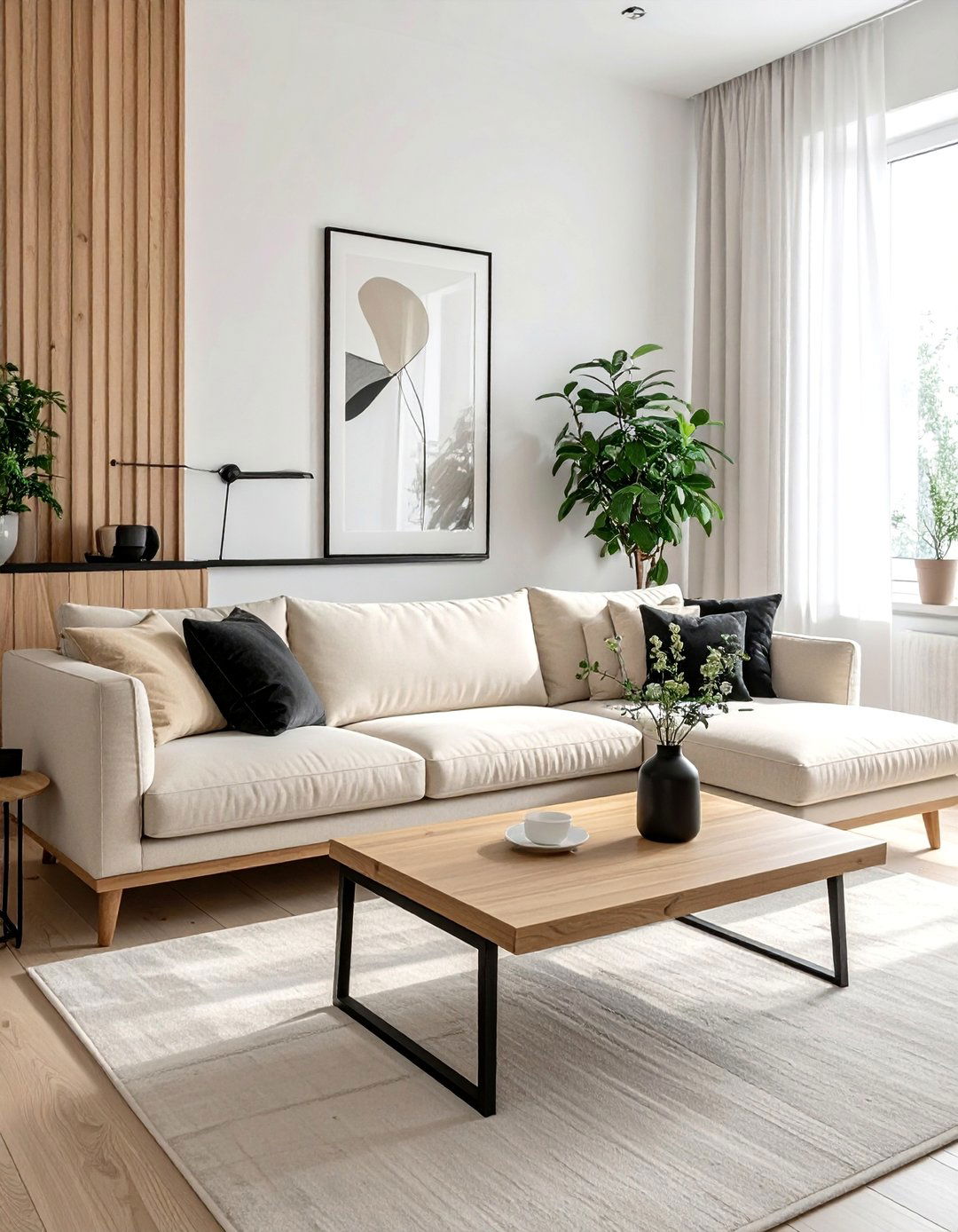 Scandinavian Design with Natural Wood - 30 Black and Beige Living Room Ideas for a Neutral Palette