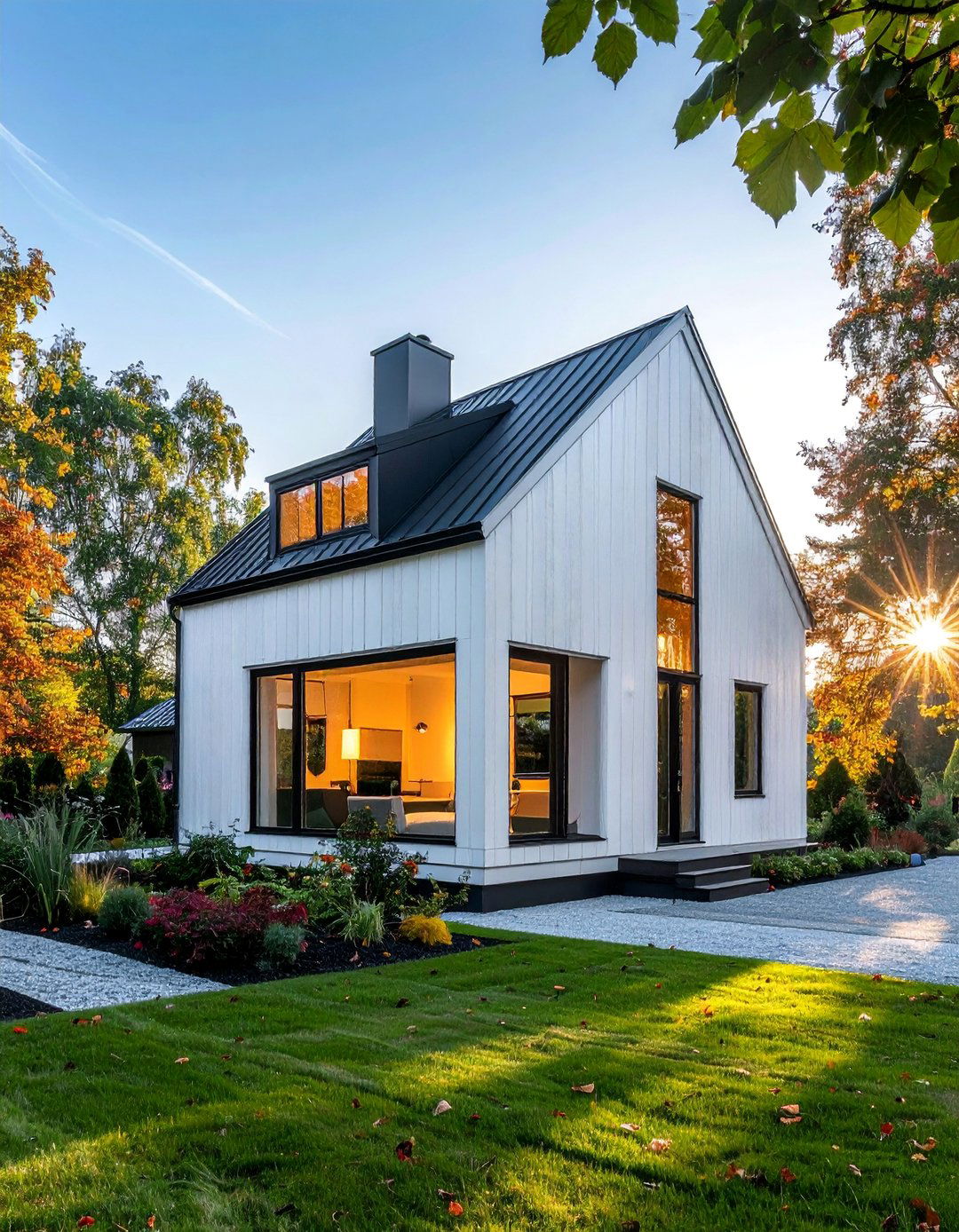 Scandinavian Minimalist Single Story White House with Black Trim - 30 Single Story White House Black Trim Designs