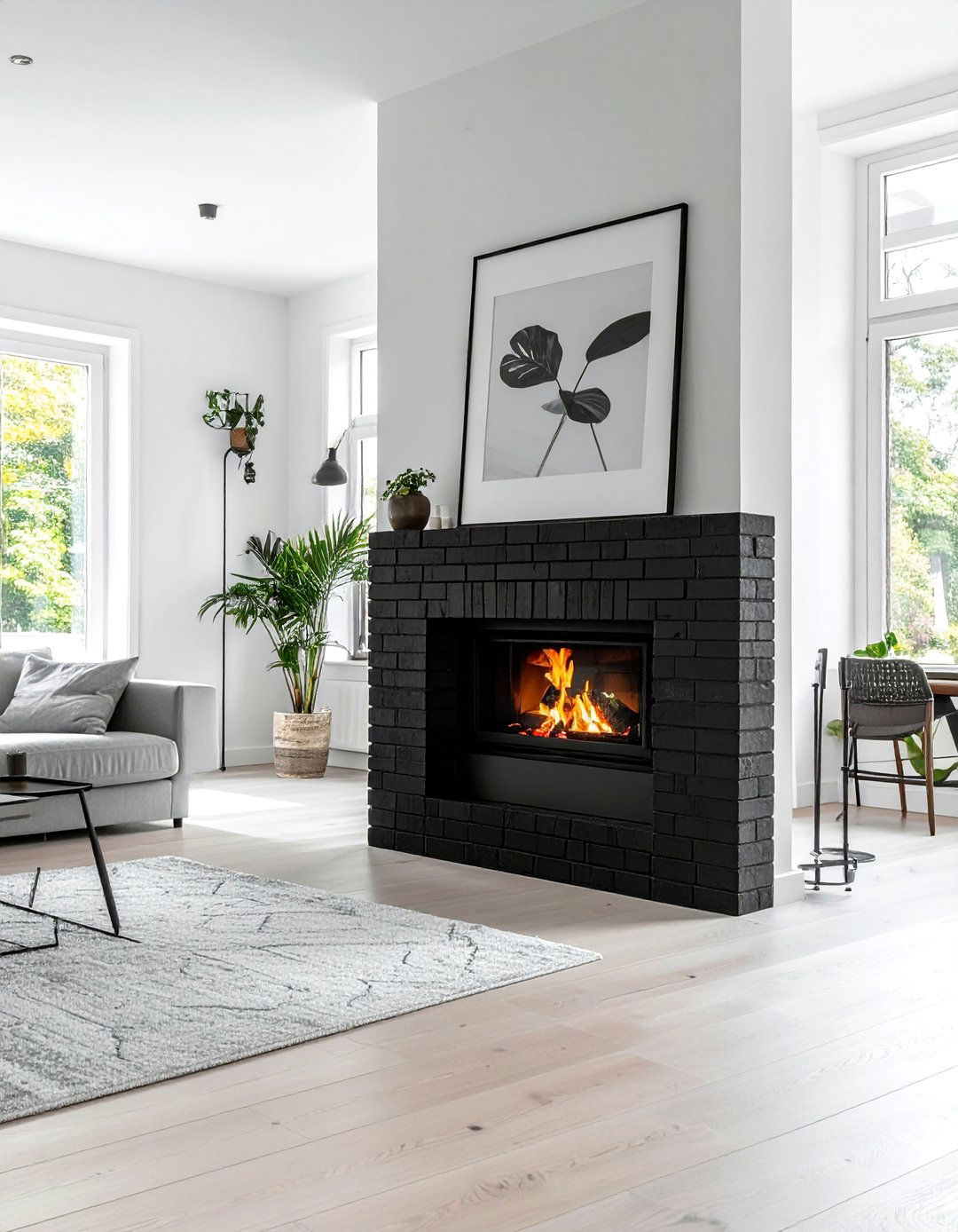 Scandinavian Style Black Brick Fireplace - 30 Black Brick Fireplace Ideas to Elevate Your Space