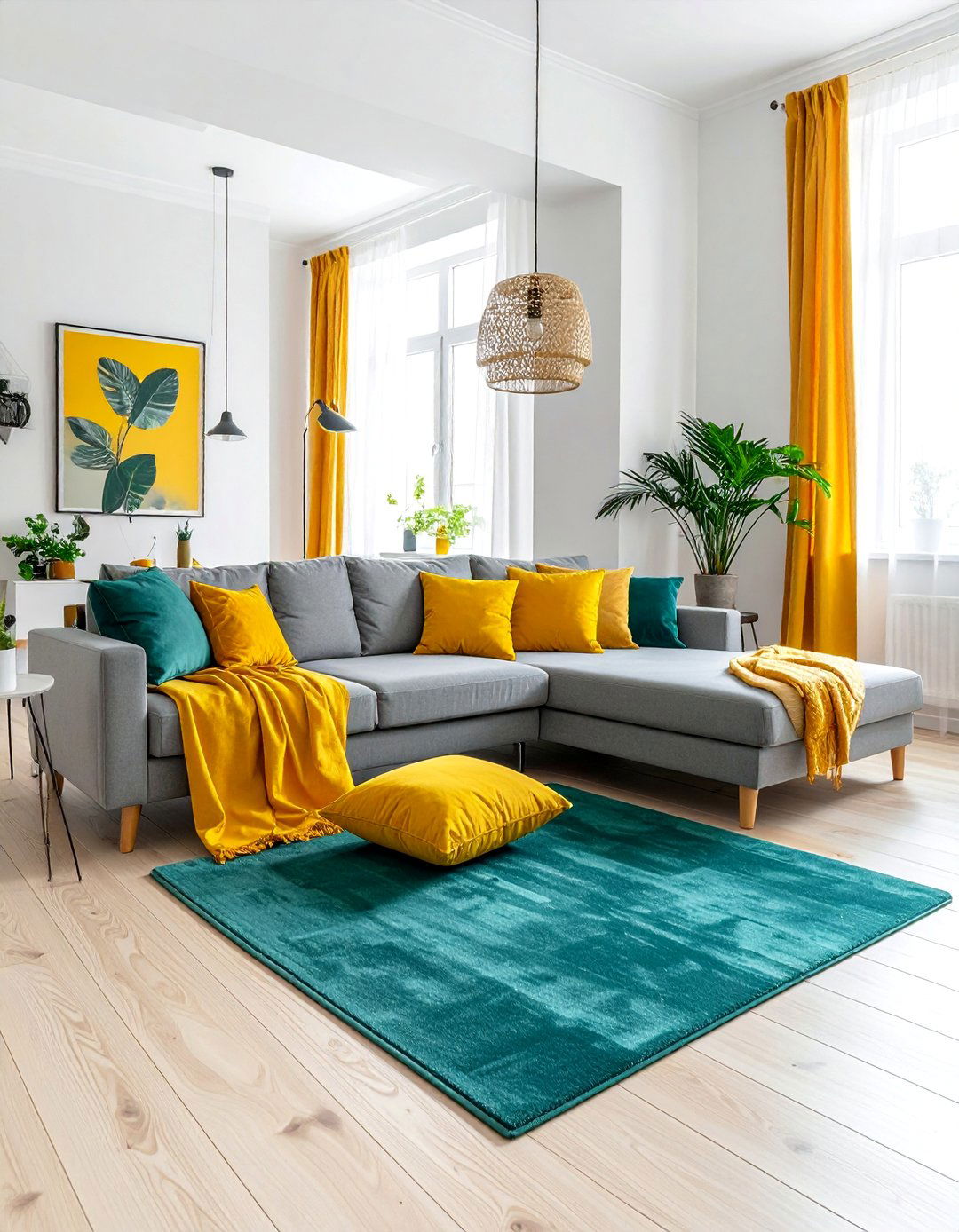 Scandinavian Teal and Yellow Living Room - 25 Vibrant Teal and Yellow Living Room Ideas