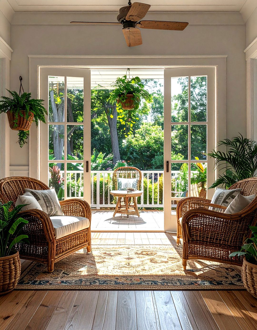 Screened Porch Transition Cottage Living Room - 30 Cottage Living Room Ideas for a Cozy Retreat