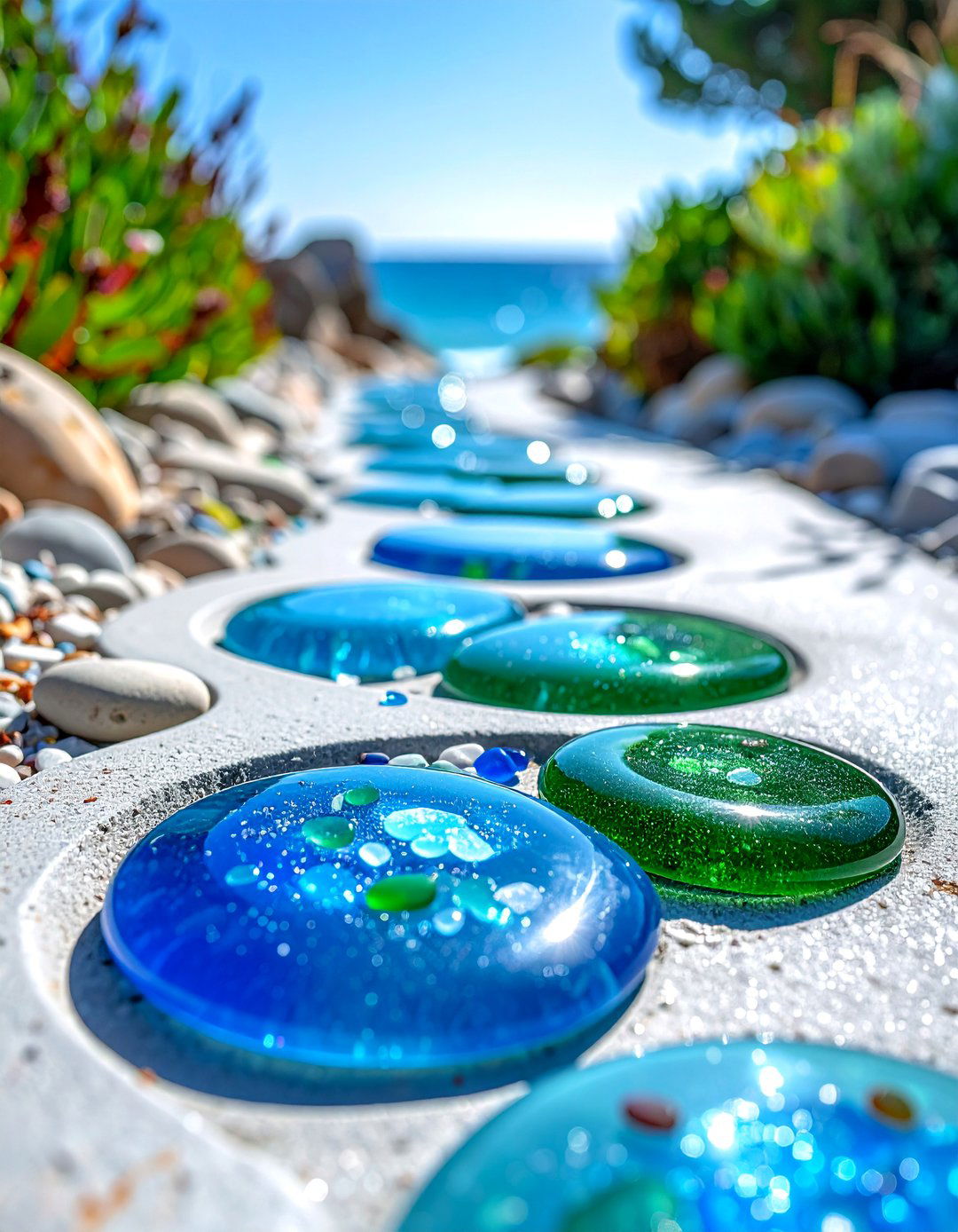 Sea Glass Embedded Stepping Stone Walkway - 30 Unique Stepping Stone Walkway Ideas for Your Yard