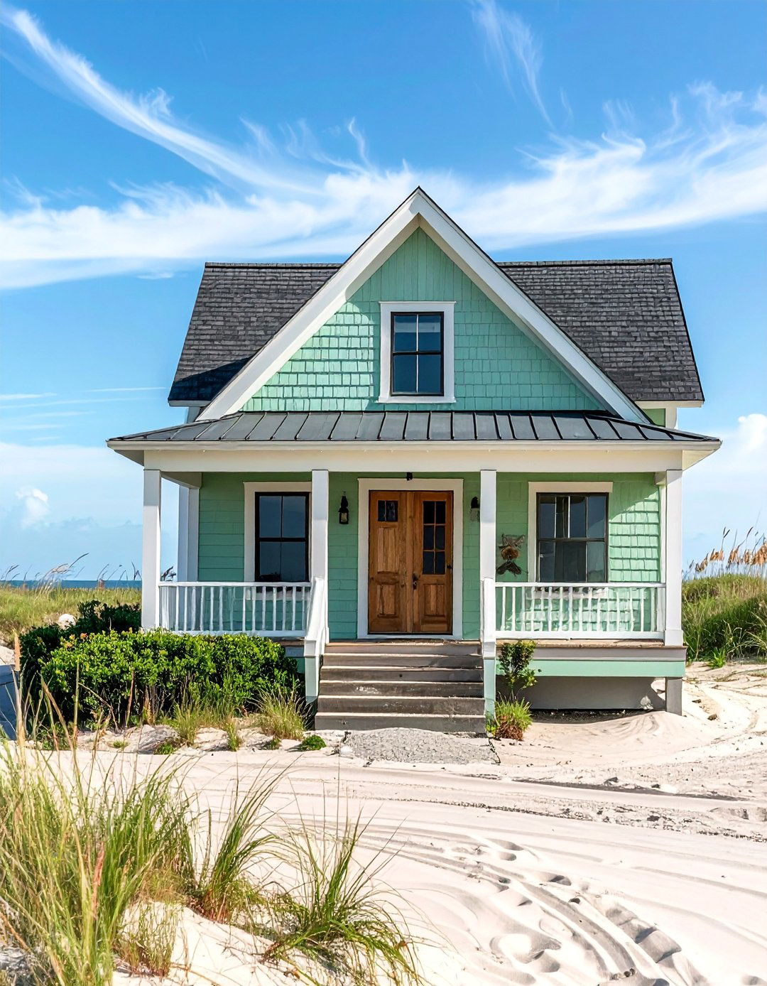 Seafoam Green Farmhouse for a Coastal Vibe - 25 Farmhouse Green Exterior Home Ideas for Curb Appeal