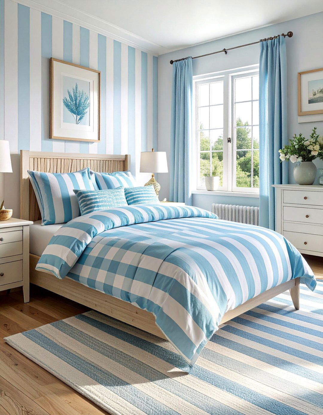 Seersucker Fabric Accents in a Preppy Room - 30 Preppy Room Ideas for a Chic and Timeless Look