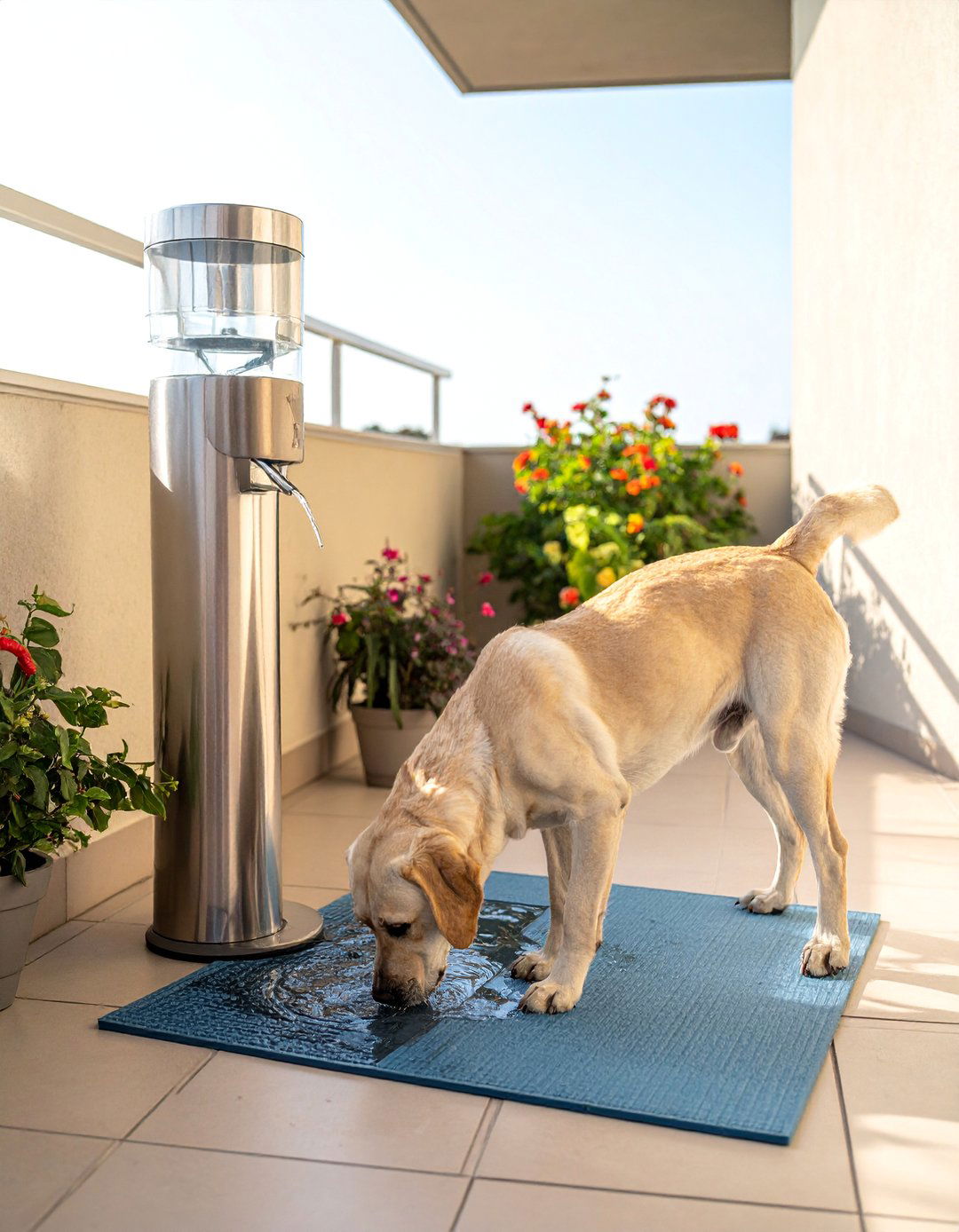 Set Up a Splash Proof Water Station - 20 Dog Balcony Ideas for a Pet-Friendly Outdoor Space