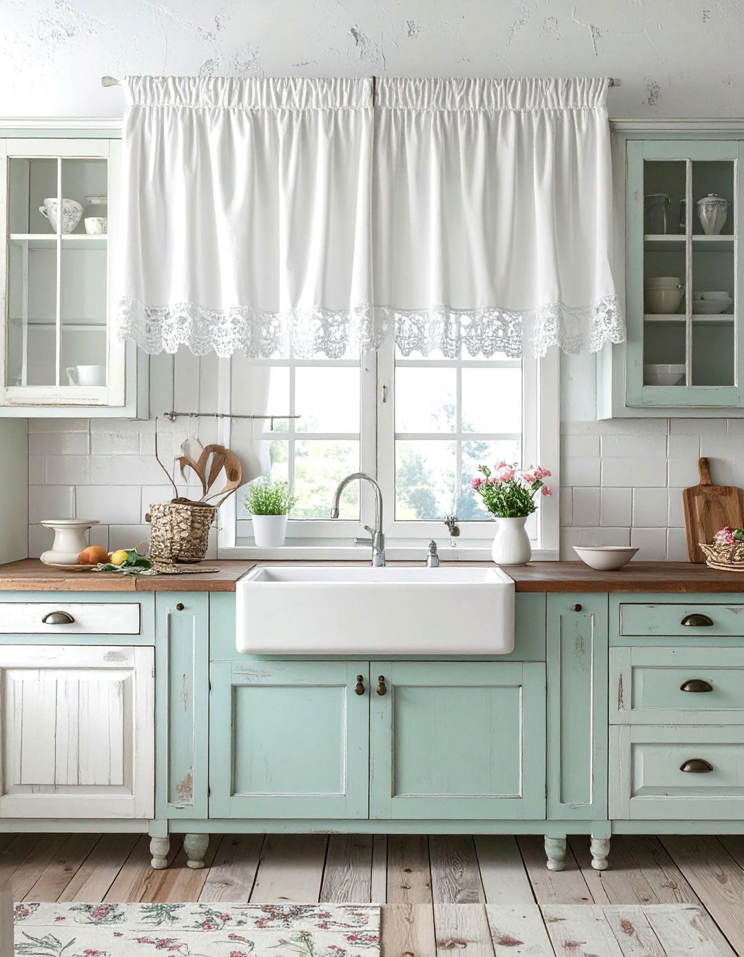 Shabby Chic Lace Trimmed Kitchen Valance - 20 Kitchen Valance Ideas for a Stylish and Functional Space