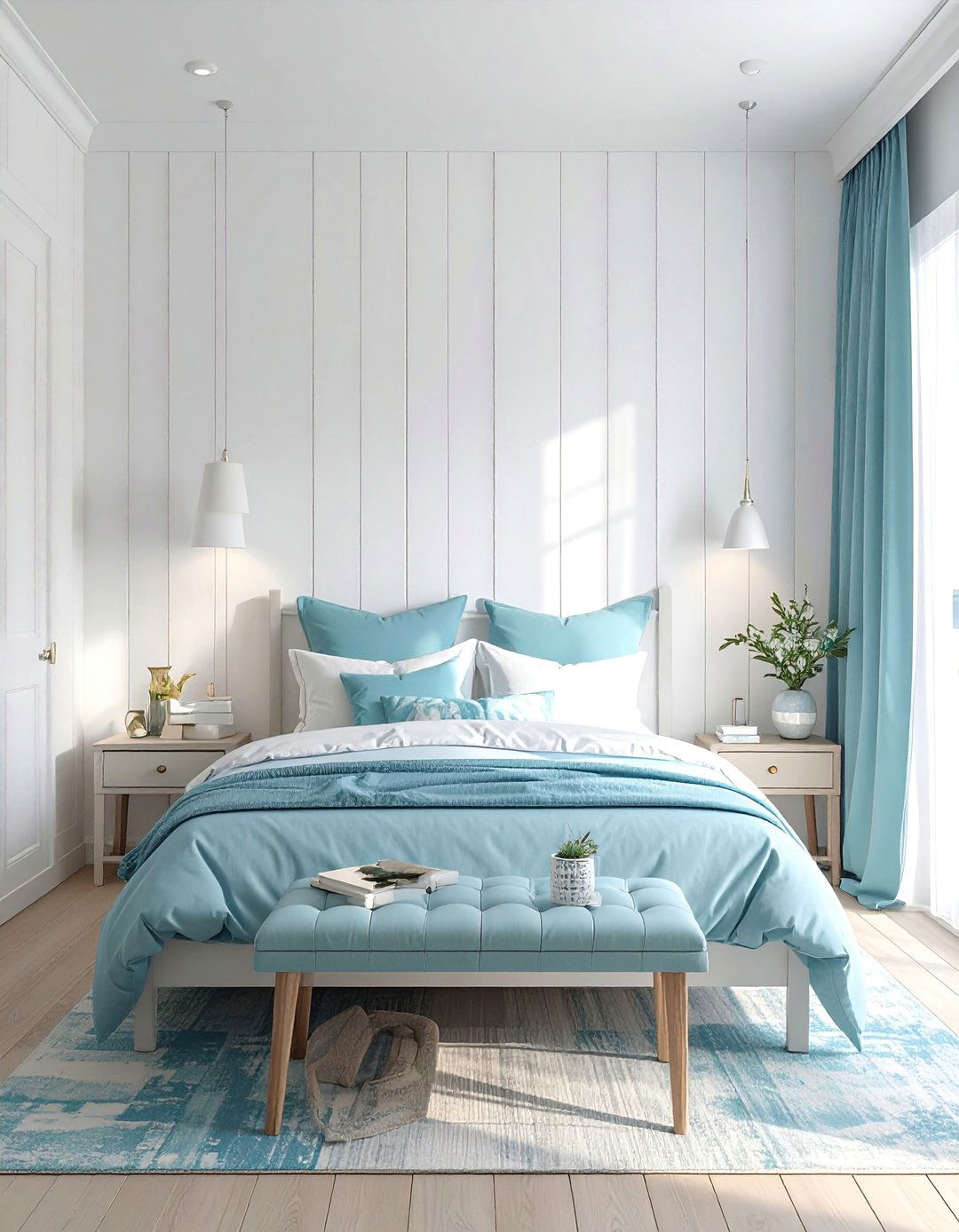 Shiplap Accent Wall in an Ocean themed Bedroom - 40 Ocean-themed Bedroom Ideas for a Serene Retreat