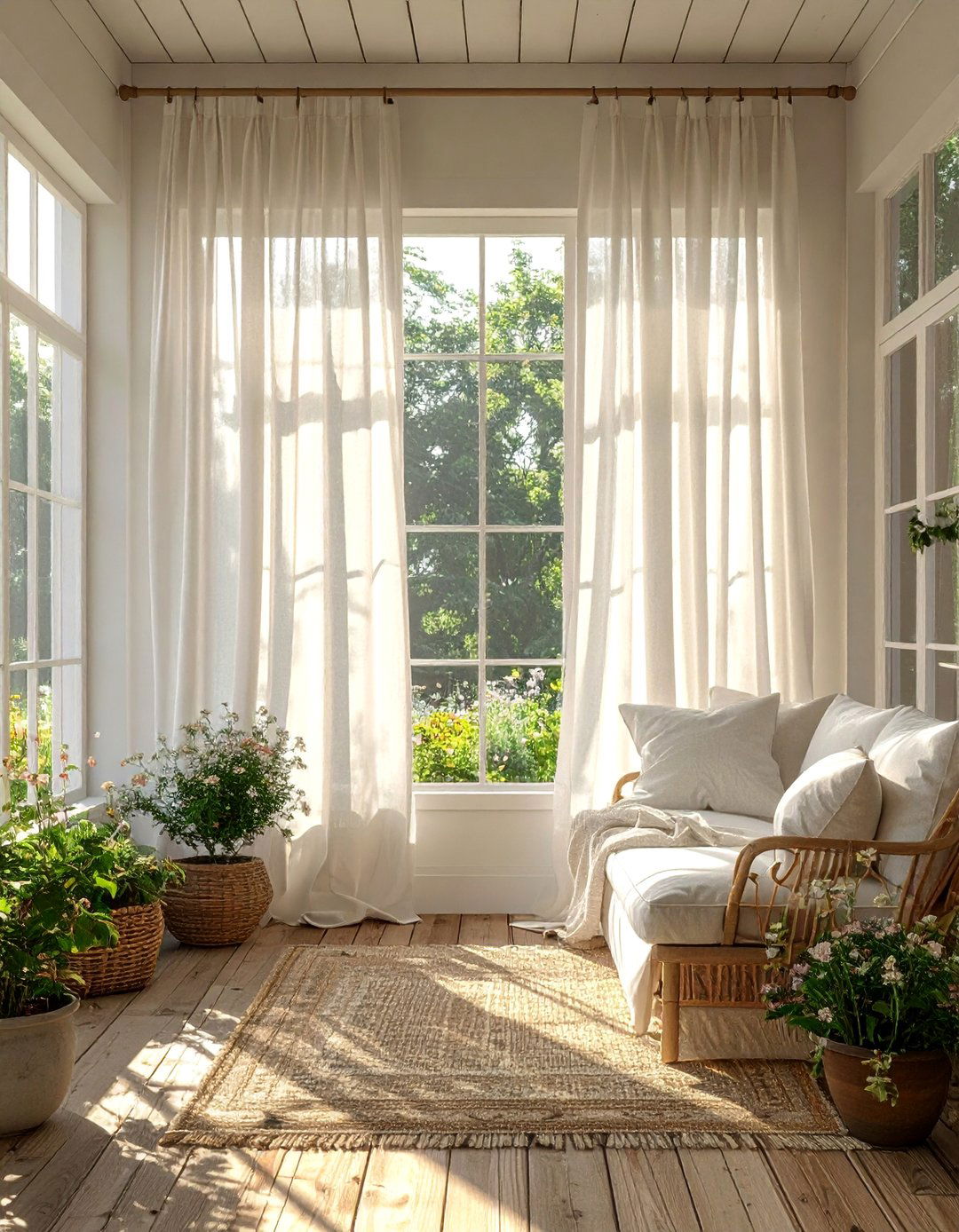 Simple and Functional Window Treatments - 25 Farmhouse Sunroom Ideas for a Cozy Retreat
