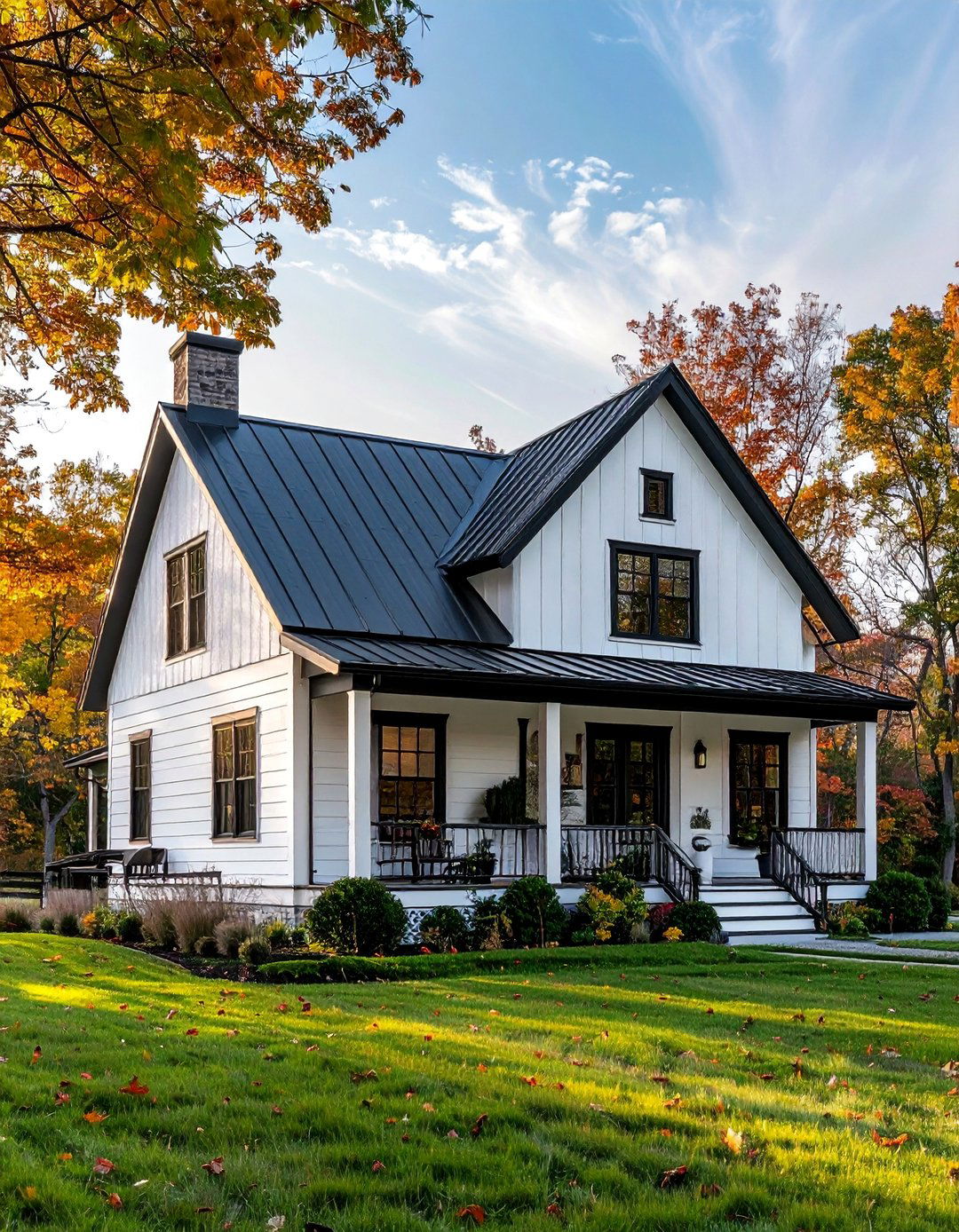 Single Story White Board and Batten House with Black Trim - 30 Single Story White House Black Trim Designs