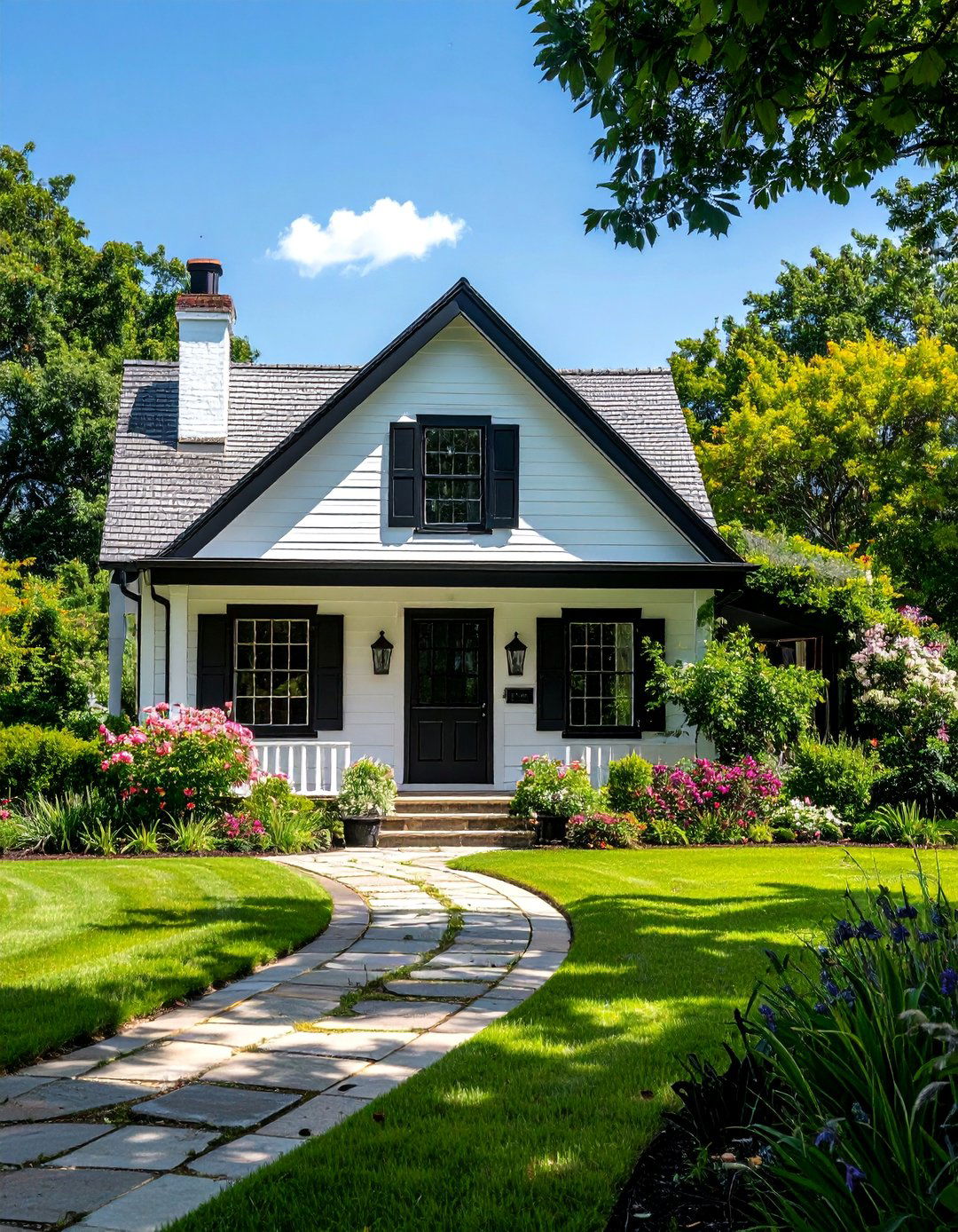 Single Story White House Black Trim and Exterior Shutters - 30 Single Story White House Black Trim Designs