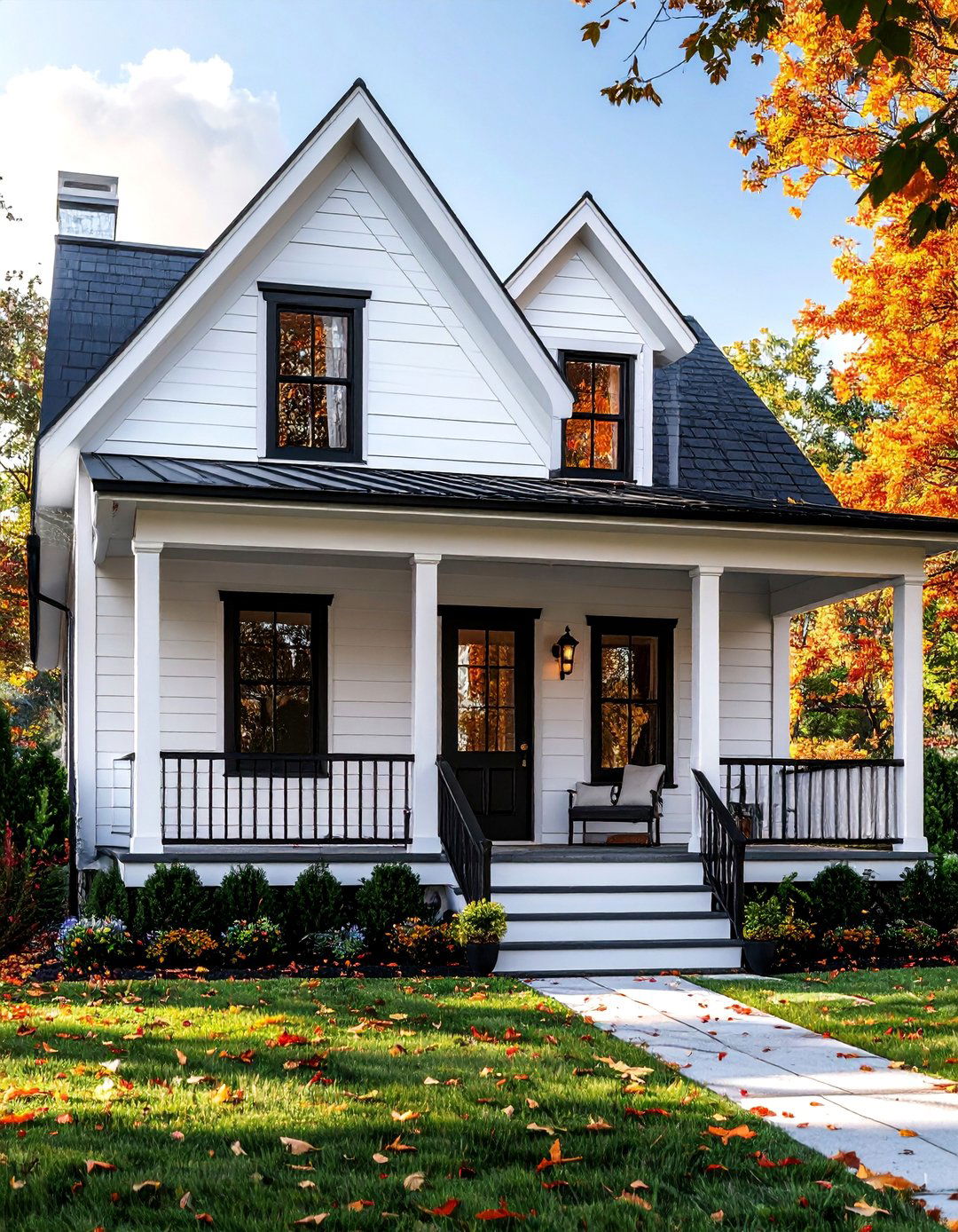 Single Story White House Black Trim and a Covered Porch - 30 Single Story White House Black Trim Designs