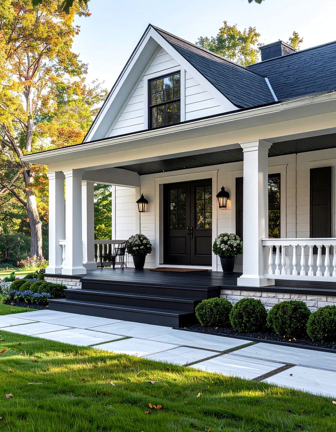 Single Story White House Black Trim with a Wraparound Porch - 30 Single Story White House Black Trim Designs