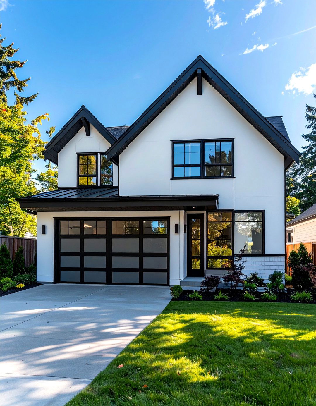 Single Story White House with Black Window Frames - 30 Single Story White House Black Trim Designs