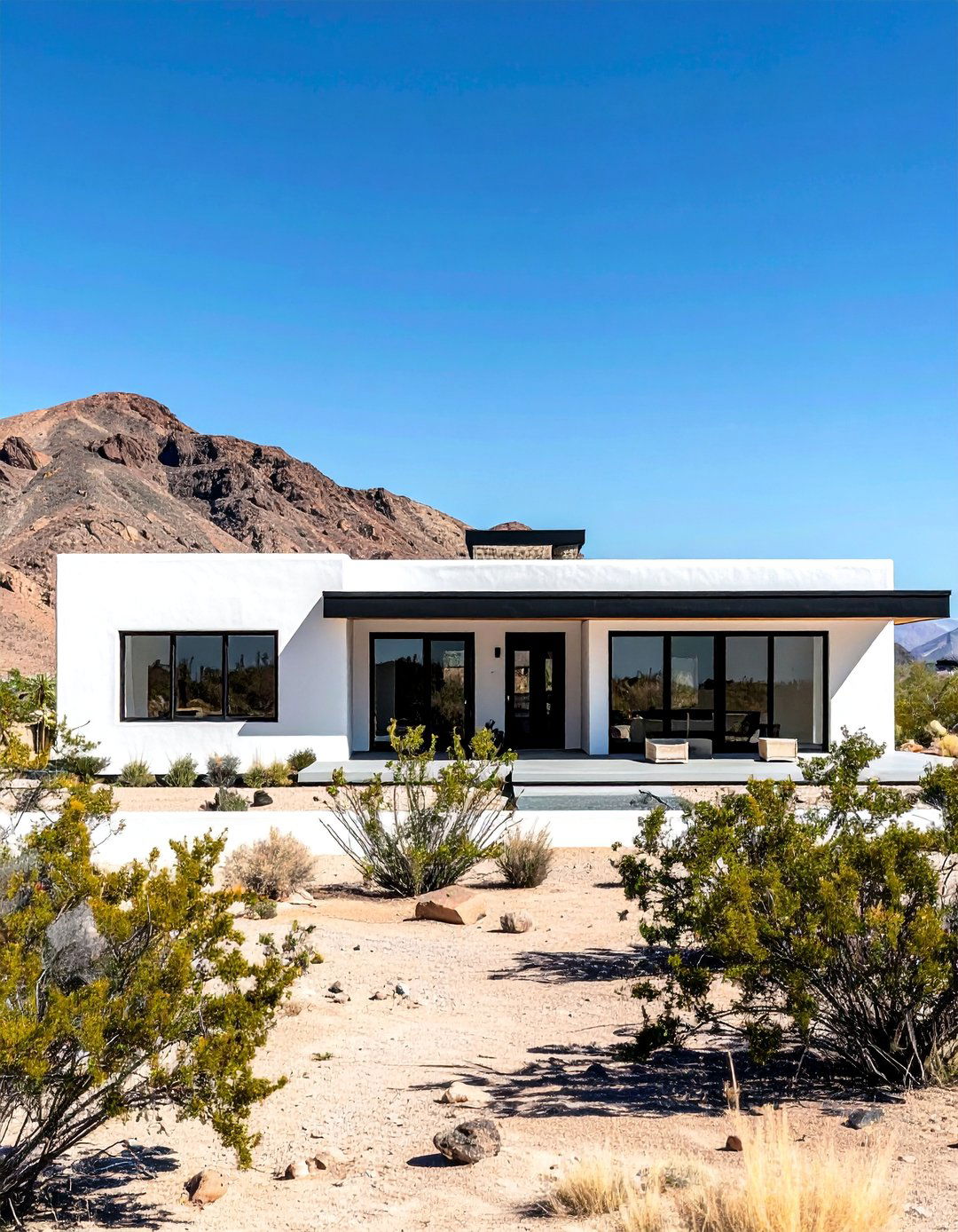 Single Story White Stucco House with Black Trim - 30 Single Story White House Black Trim Designs