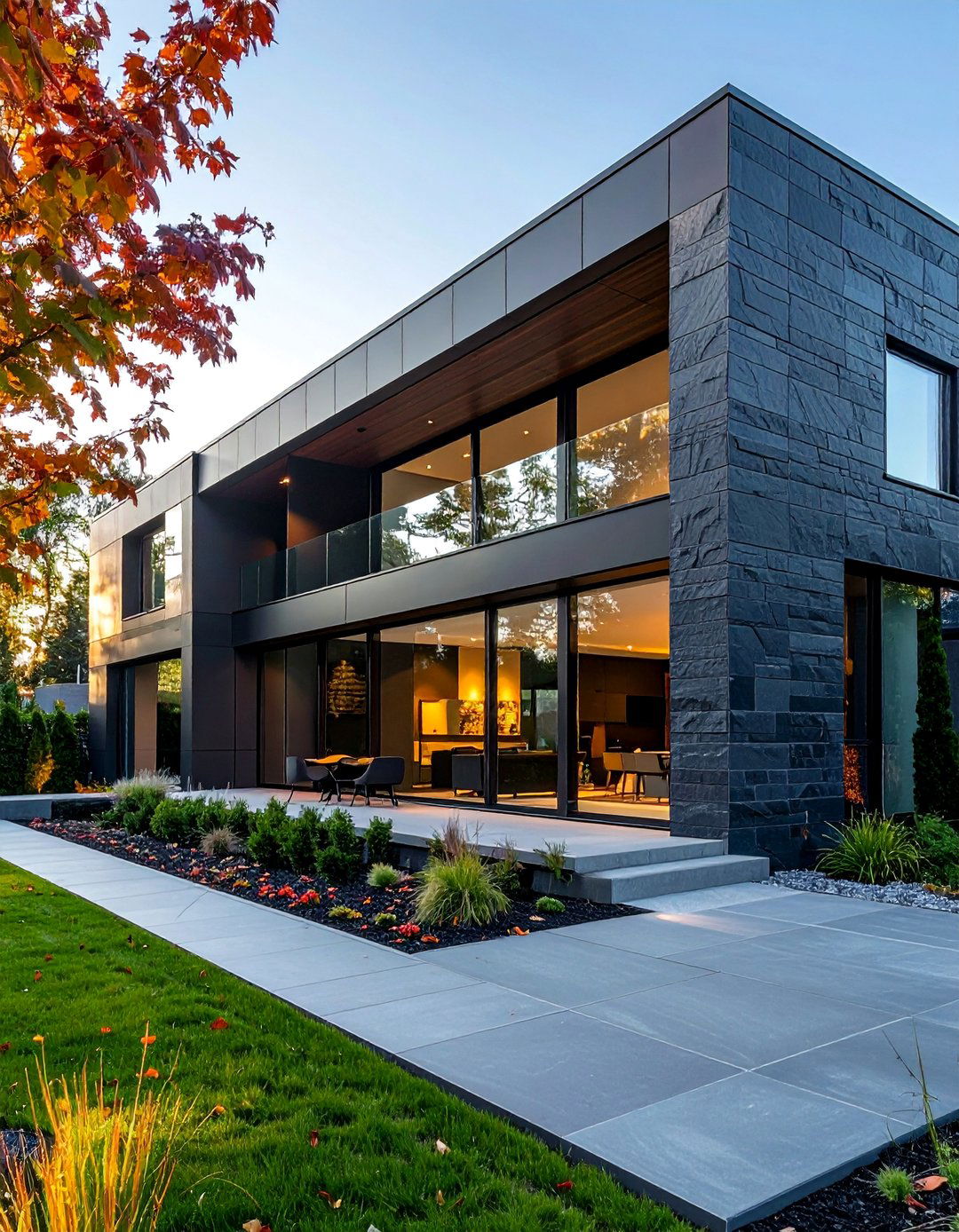 Sleek Slate Panel Cladding - 30 Stunning Stone Exterior Home Ideas for Curb Appeal