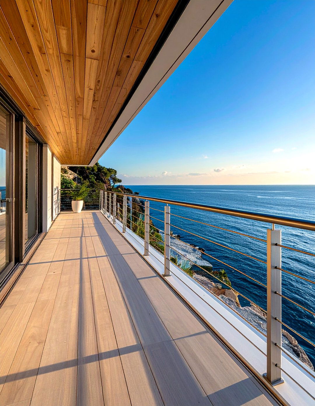 Sleek Stainless Steel Cable French Balcony - 25 French Balcony Ideas for a Charming Outdoor Space